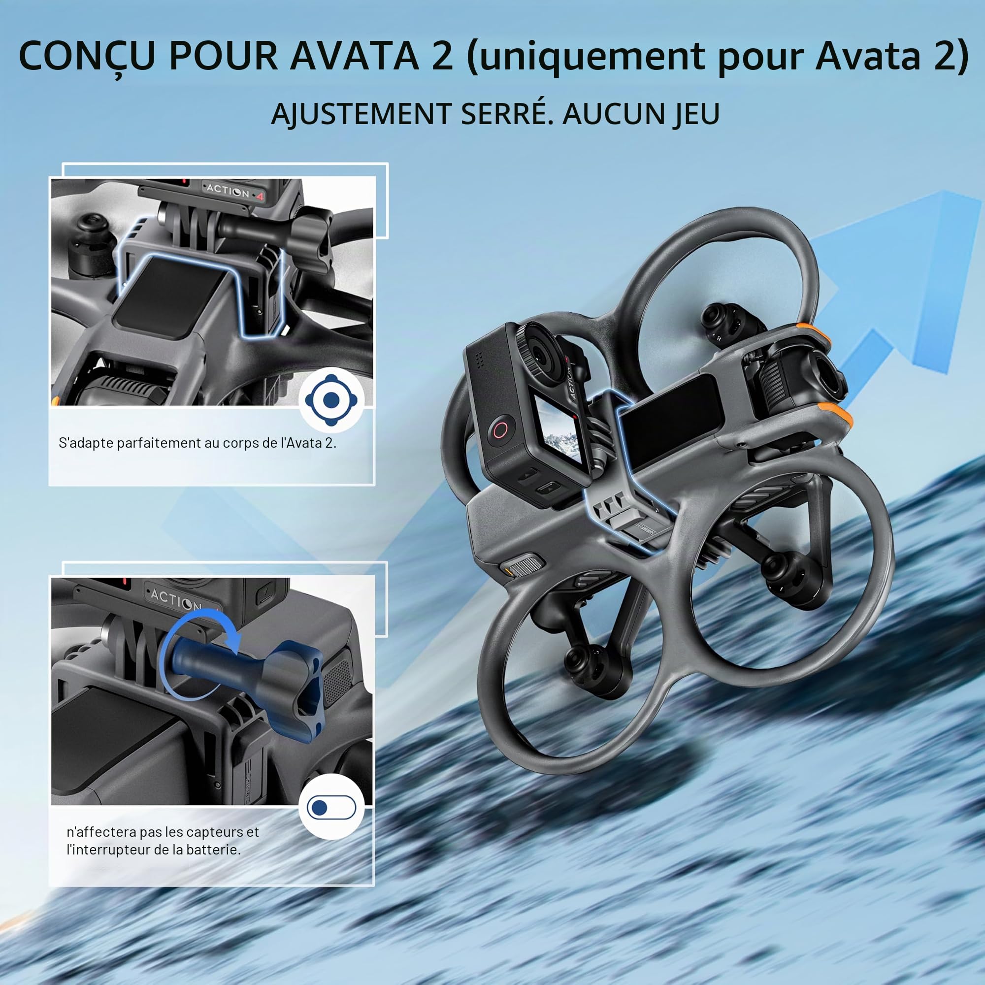 STARTRC Support de caméra Avata 2 pour DJI Avata 2/Action4, pour Gopro, pour Insta360 X4/X3/Ace Pro, Support de caméra de Sport Multifonctionnel Accessoires