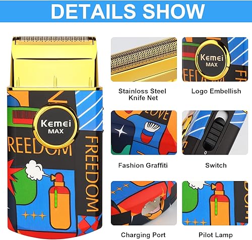 Miniatura 3 de KEMEI Maquinilla de afeitar eléctrica profesional para hombres impermeable recargable recortadora de barba afeitadora inalámbrica recíproca