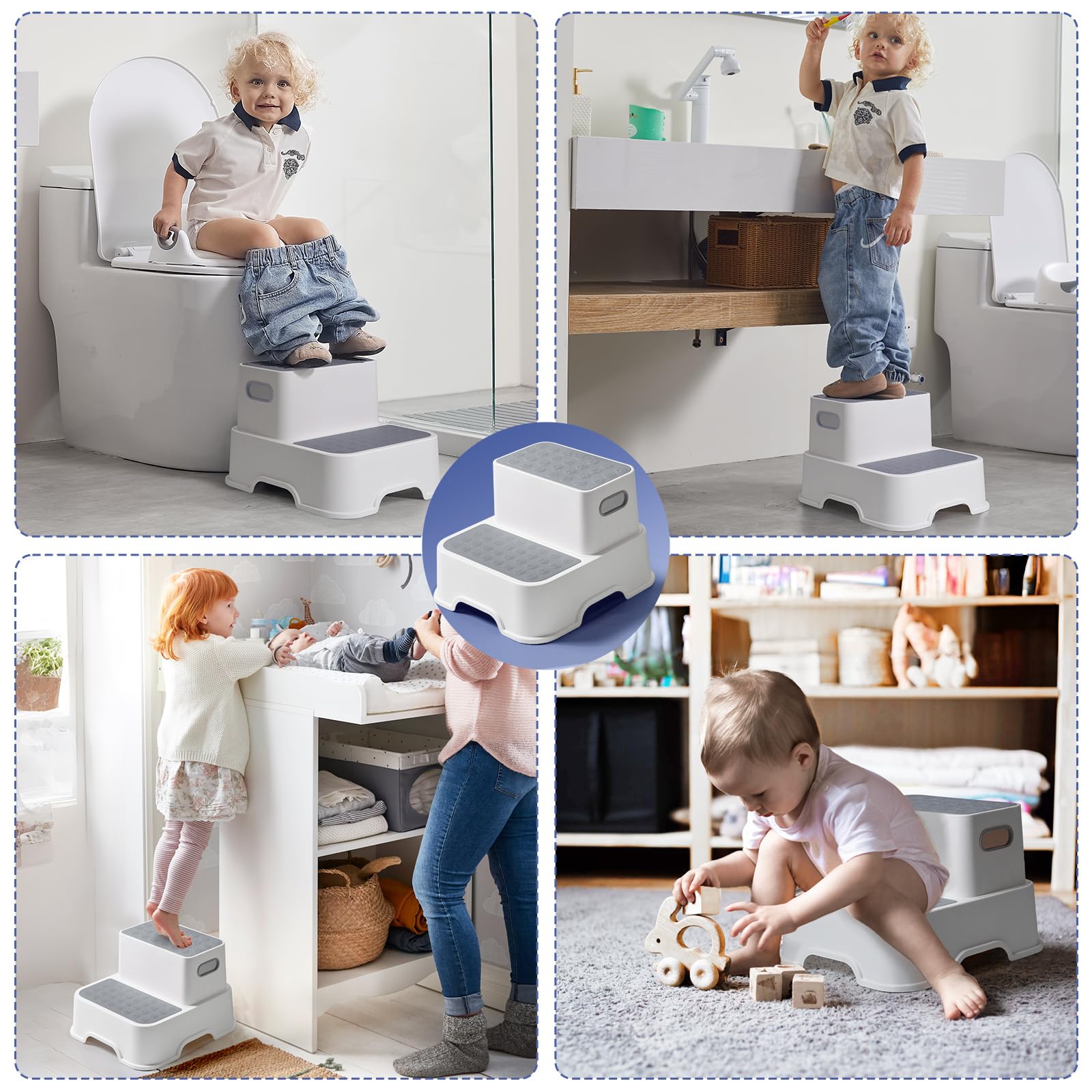 DEANIC Riduttore WC Bambini per Ragazzi e Ragazze, Riduttore WC per Bambini con Scaletta, Adatto per Bambini da 1 a 6 Anni, con 2 Cuscini e 1 Spazzola (Grigio)