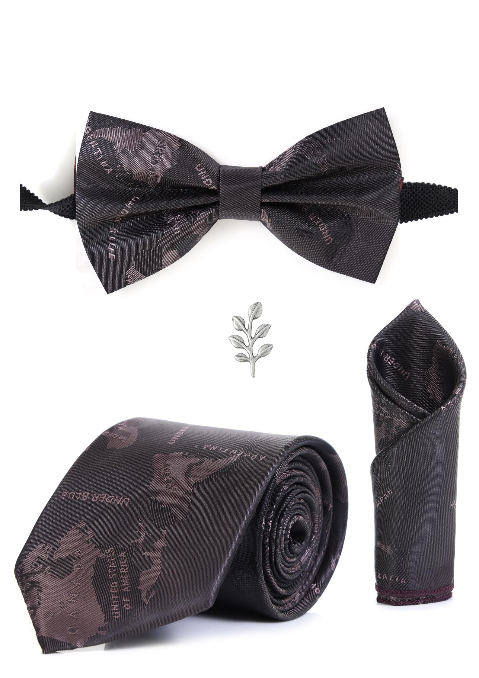 random stripe Men’s Necktie Combo Set (Tie + Bow Tie + Pocket Square + Brooch) – 12 Elegant Colors Complete 4-in-1 Set Ideal for weddings, parties, business meetings-picture-33