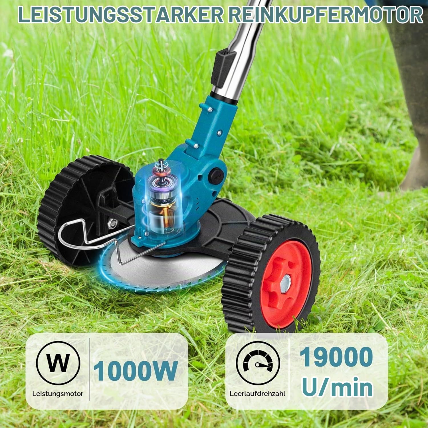 Rasentrimmer mit akku Schnurloser Rasenmäher Gras Rasenkantenschneider mit 2000mAh Akku und 3 Schneidmessertypen Unkrautschneider Werkzeug für Garten und Hof Rasenmäher kantenschneider Rasen