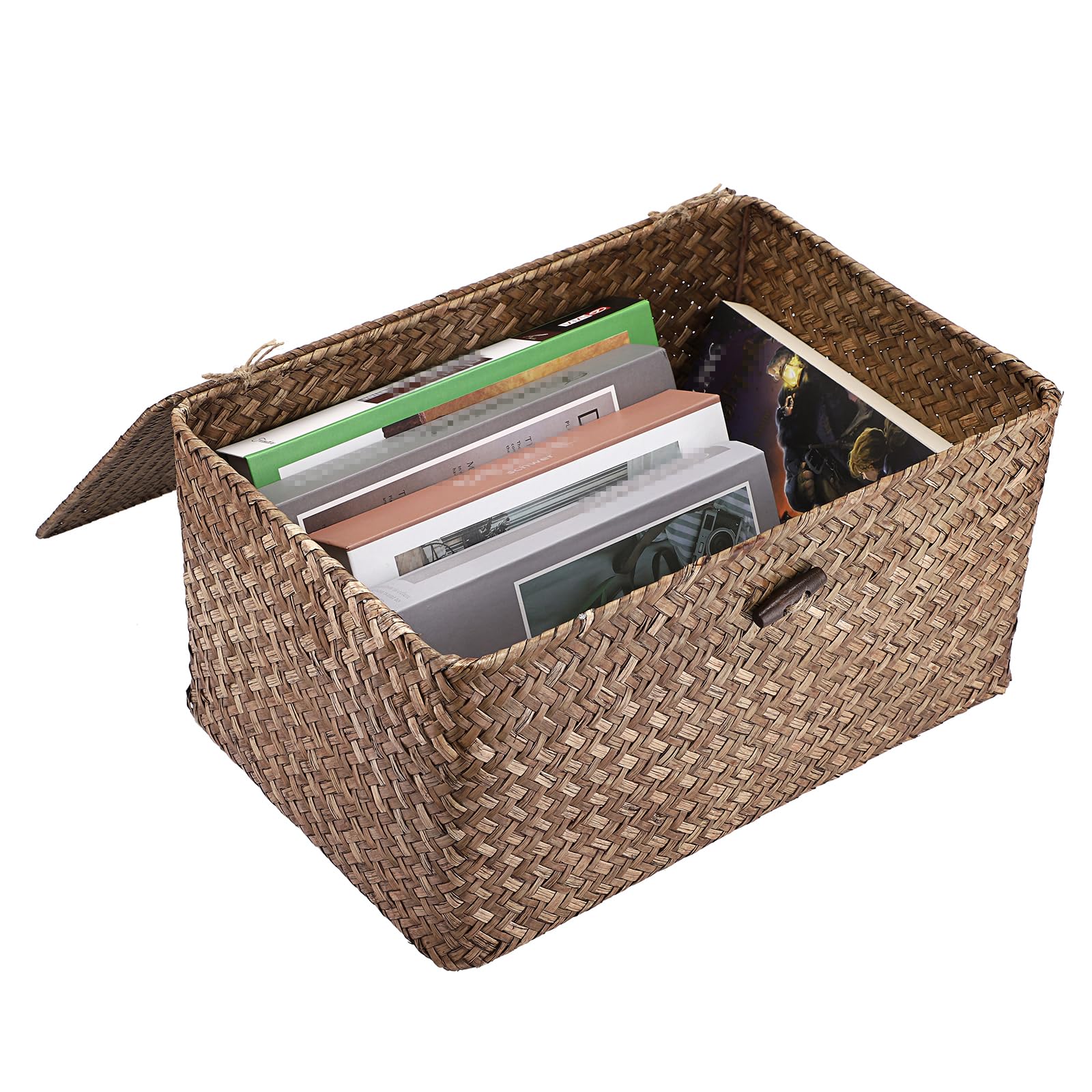 Weidenkorb Aufbewahrungskorb mit Deckel Korb für Regal Aufbewahrungsbox Tisch Organizer (Kaffee, 36 x 24 x 18 cm)