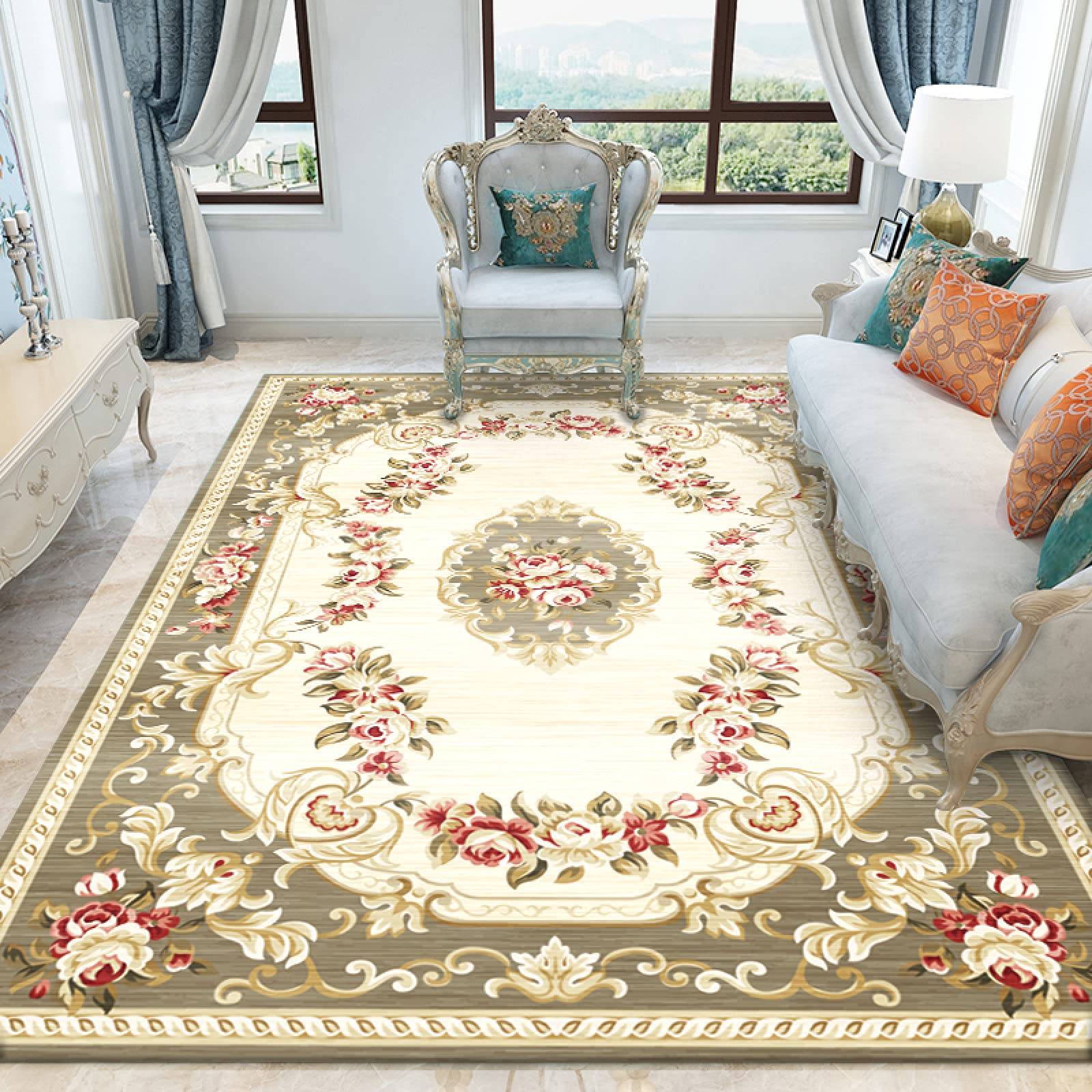 Tapis imprimé en 3D Motif Rose en Relief Salon Chambre Tapis Rampant Couloir Tapis Anti-dérapant Tapis de tête de lit Tapis de Porte