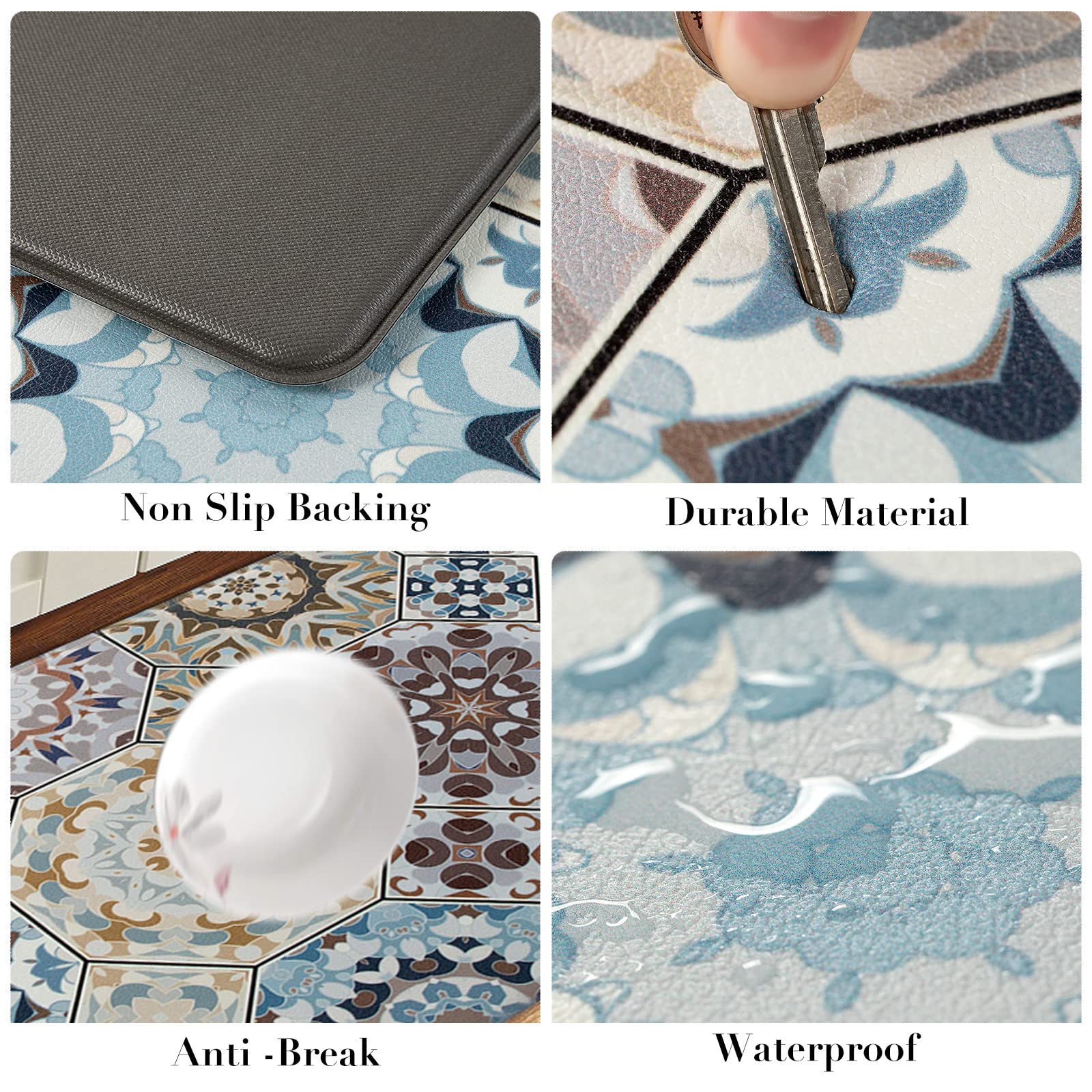 Juego de 2 alfombras de Cocina, Acolchadas, antifatiga, de PVC, Antideslizantes, Impermeables, cómodas, para Fregadero, lavandería, 17 x 48 Pulgadas + 17 x 28 Pulgadas