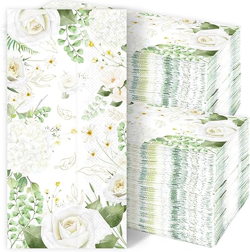 Vista 11 de gisgfim 100 piezas de servilletas de papel con flores de tulipán florales de primavera servilletas de invitados toallas de mano desechables