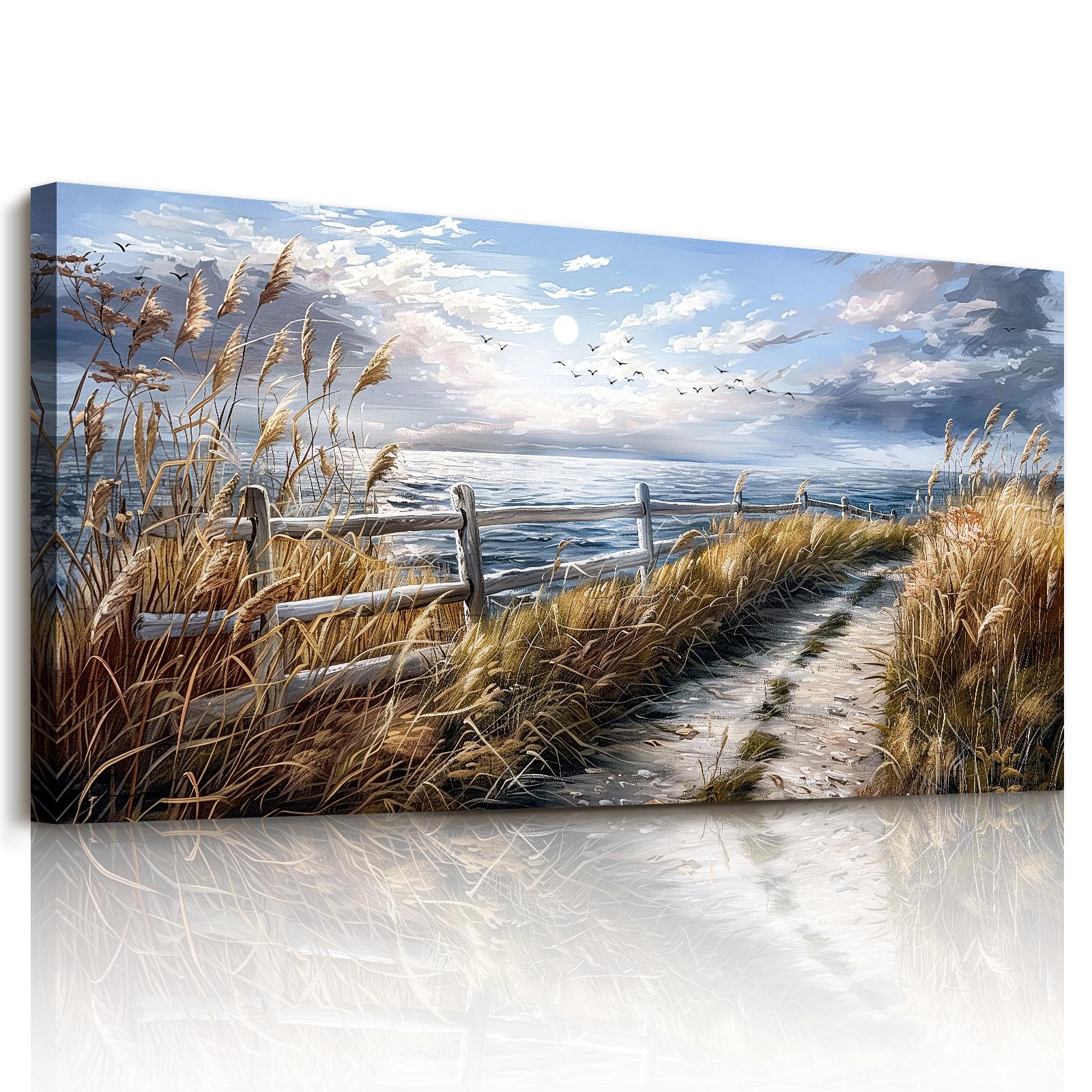 JHHUAMO Quadro Moderno Soggiorno Paesaggio Mare Camera da Letto 73x146 cm | Fiori Selvatici Sulla Costa, Stampa HD, Lavorazione Raffinata, Installazione Semplice, Uso Versatile