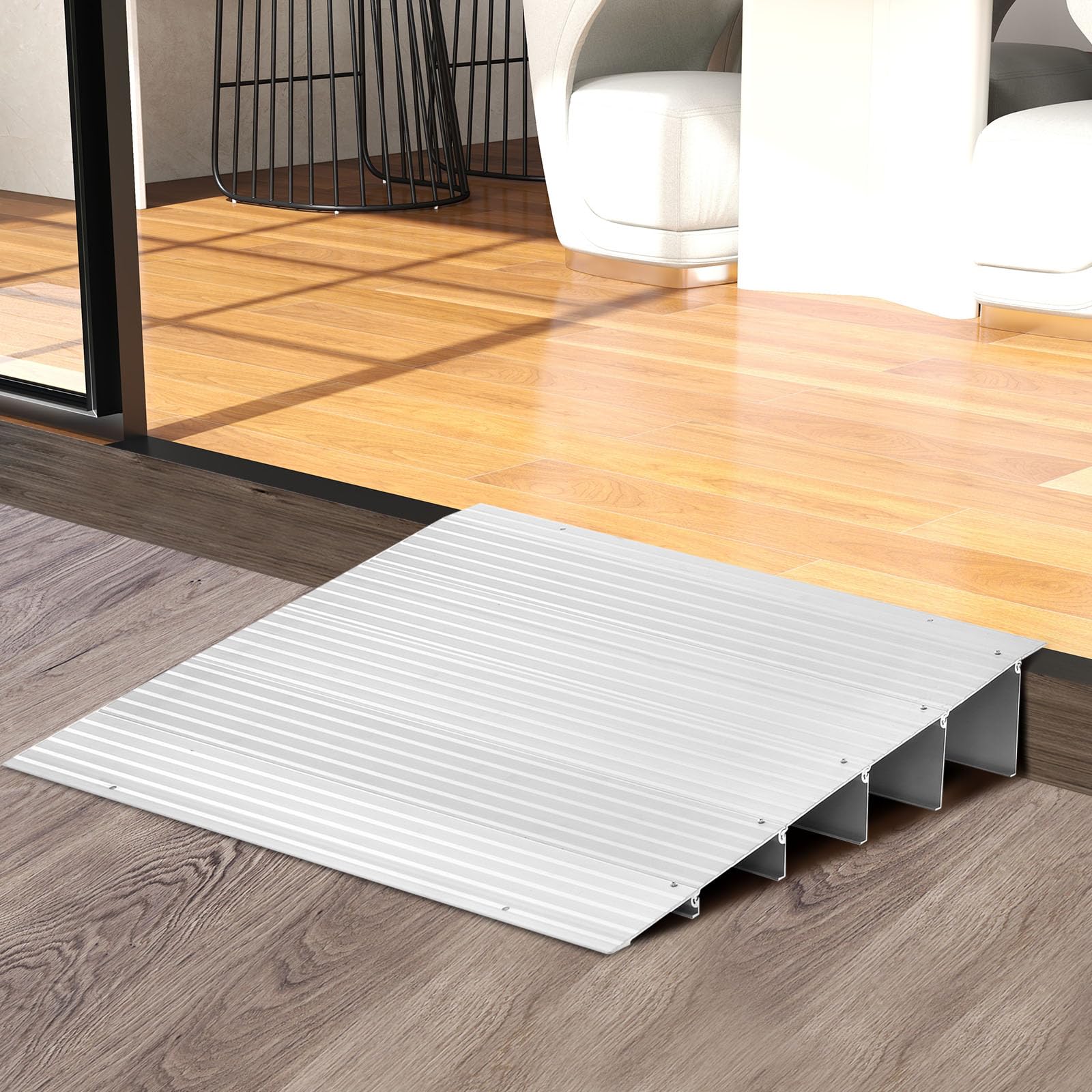 COSTWAY Rampa per Soglia Porta, Rampa d'Accesso in Alluminio con Altezza Regolabile, Superficie Antiscivolo, Portata 317 KG (13 cm)