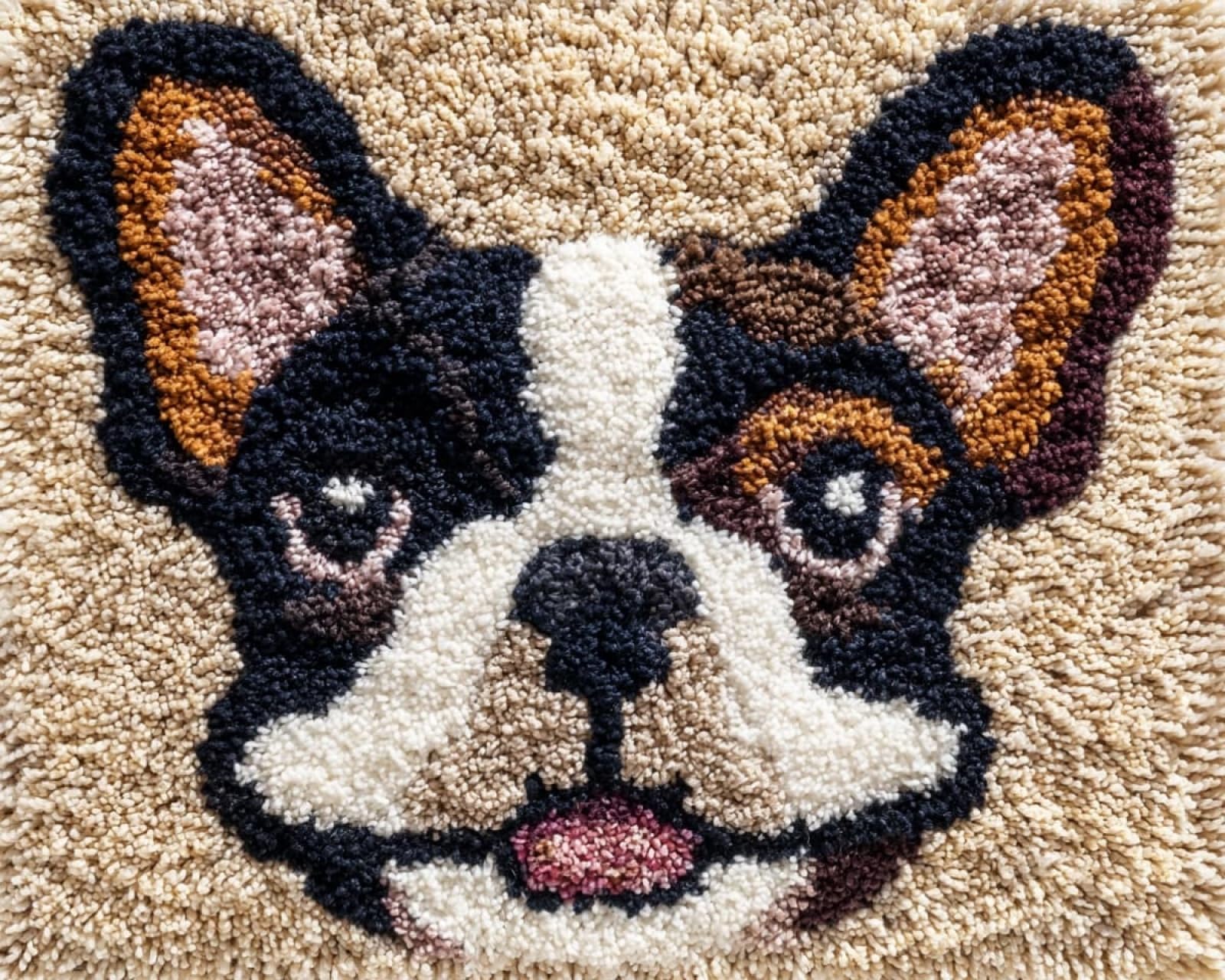 Wallphantom Latch Hook Rug Kits for Adults,Happy French Bulldog,Rug Making Kits Embroidery DIY Crochet Yarn for Beginners,Kids Craft Creative Gift,80x160cm