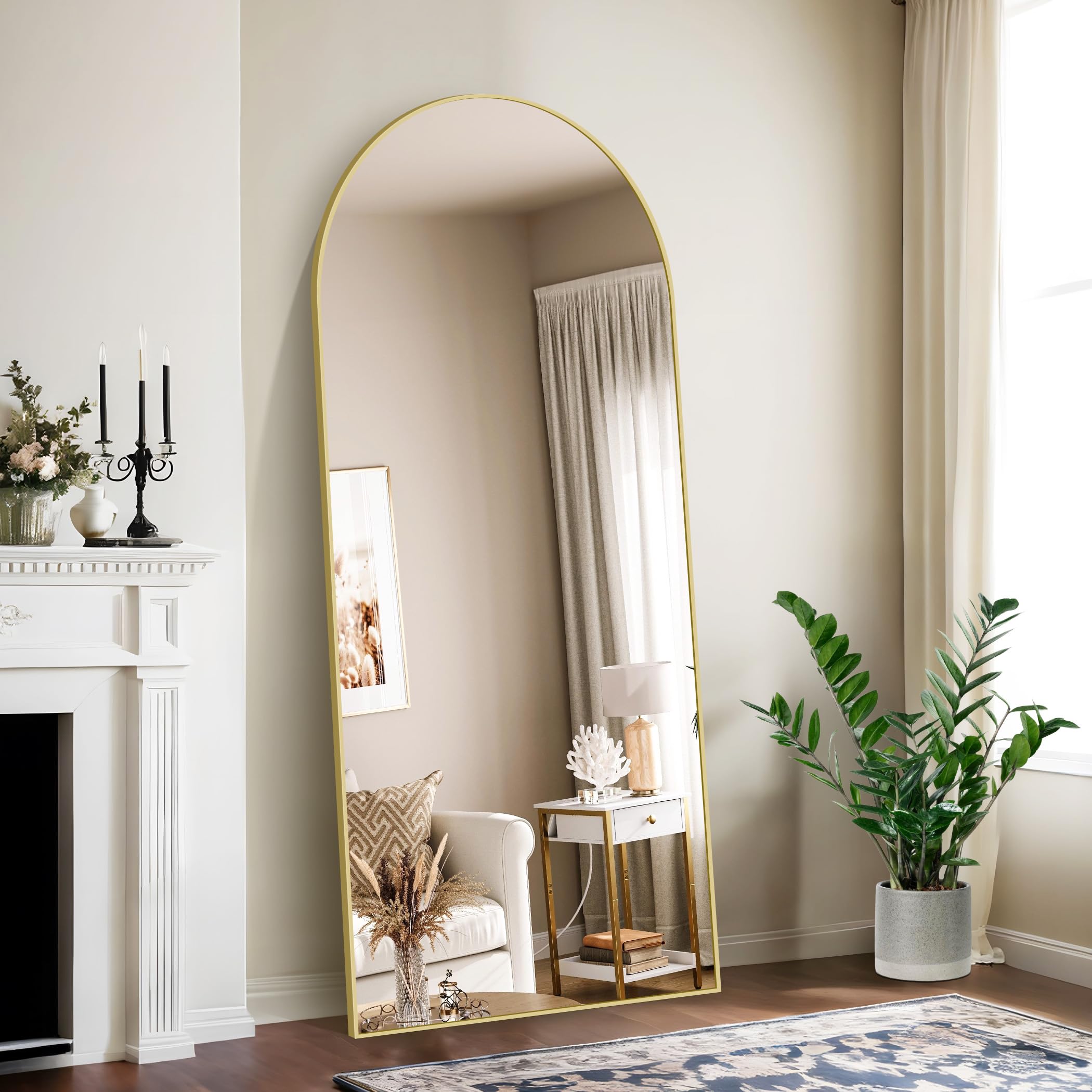 NIMURY Specchio da Terra 179x65 cm, Specchio ad Arco con Cornice in Alluminio oro per Bagno, Camera da Letto, Ingresso e Corridoio