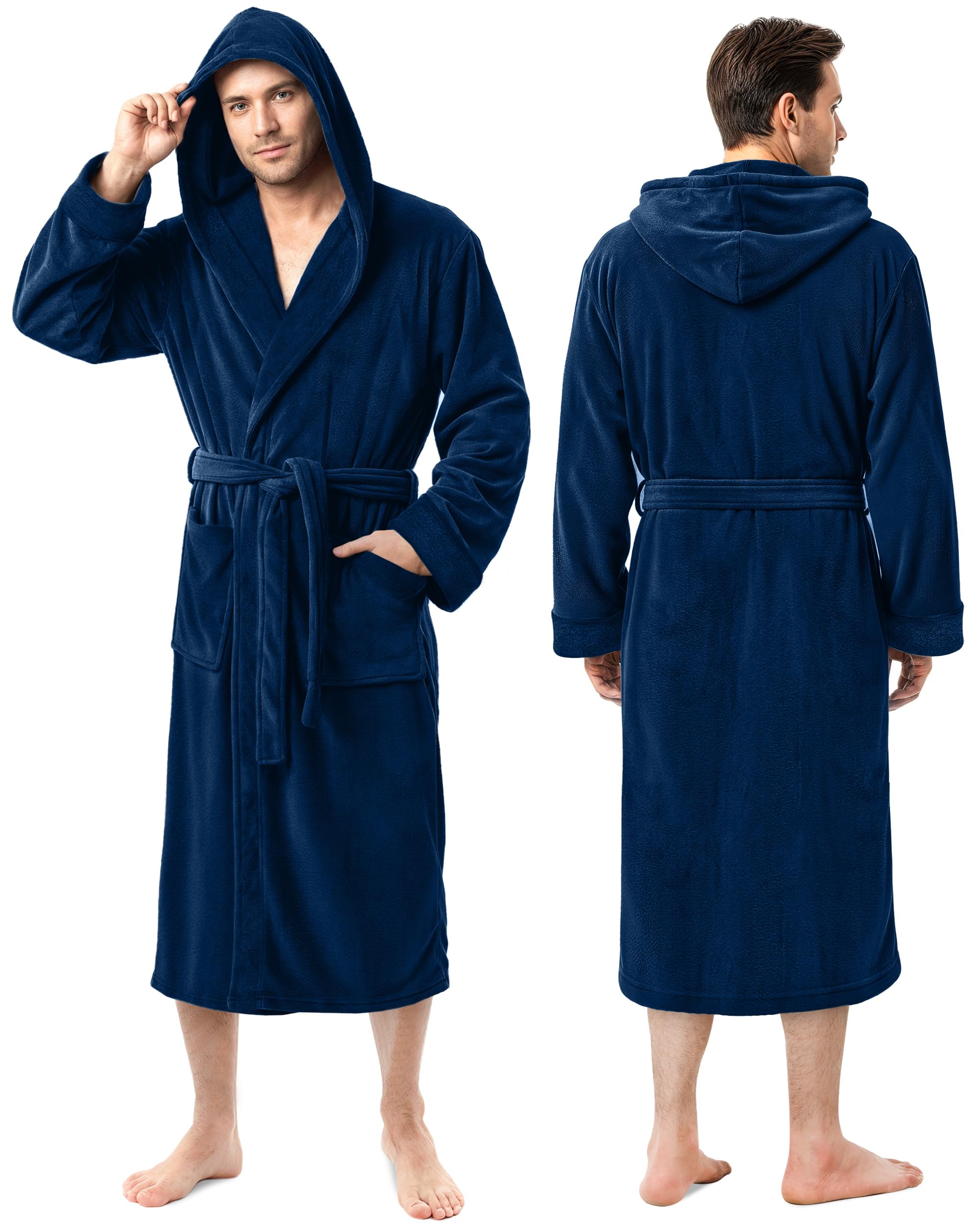 NY Threads Mens Robe with Hood, Luxury Plush Fleece Hooded Mens Bathrobe, Spa Bath Robe for Men