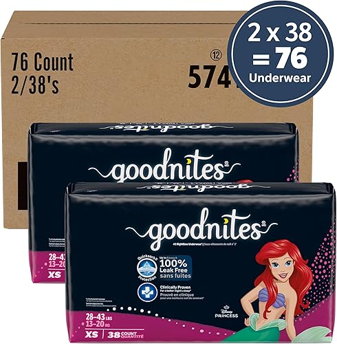 Miniatura 2 de Goodnites Ropa interior nocturna para niñas, talla extra pequeña (28-43 libras), 76 unidades (2 paquetes de 38), el embalaje puede variar