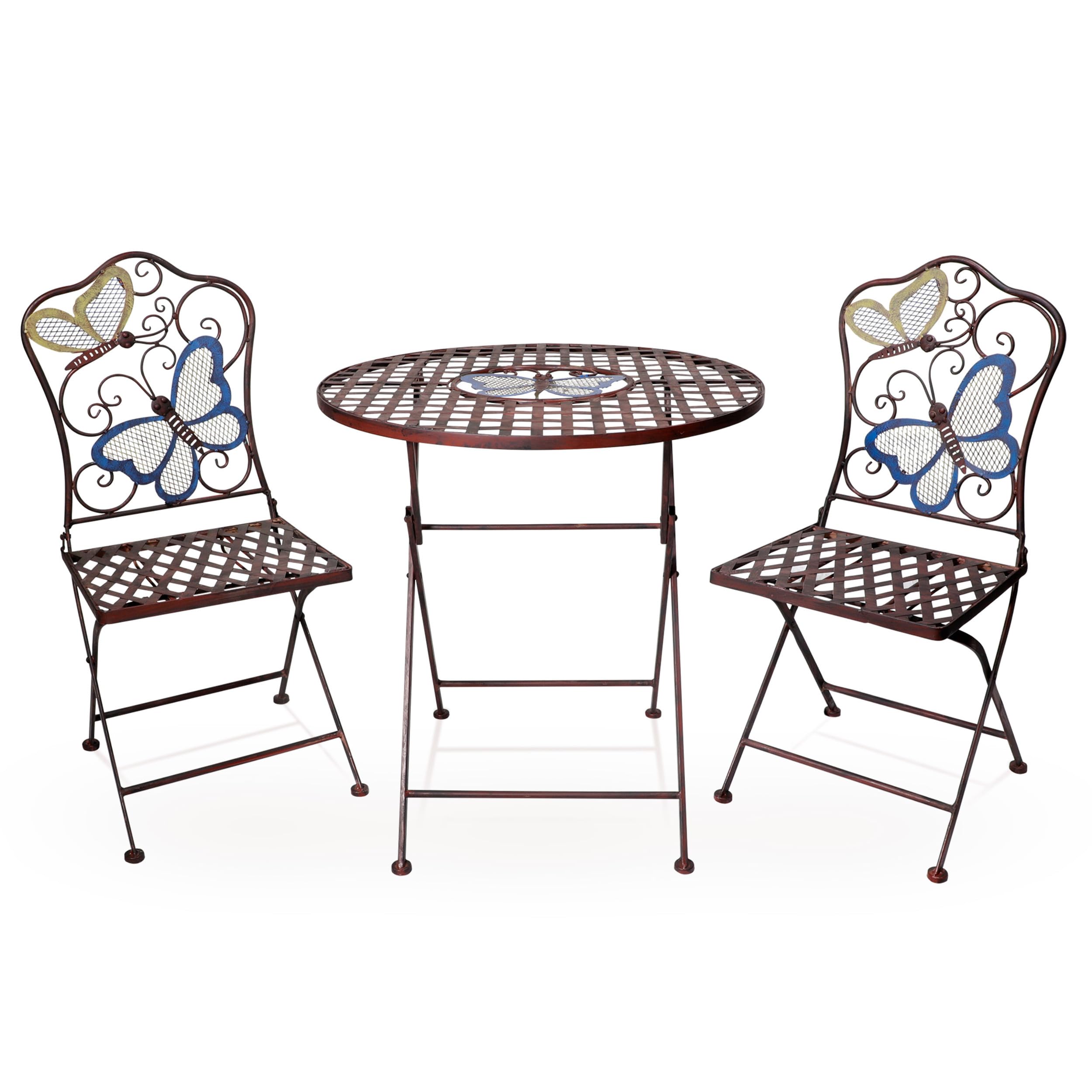 Alpine Corporation Indoor/Outdoor Butterfly Design 3-Piece Bistro Set Folding Table and Chairs Patio Seating