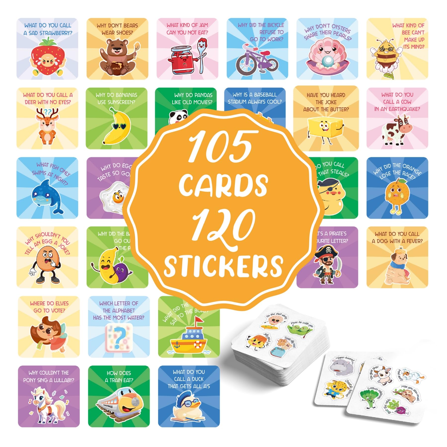 105 tarjetas de broma para niños, lonchera para niños, notas inspiradoras para niños, niñas, estudiantes, notas escolares, tarjetas de bromas con 120 calcomanías de recompensa para profesores