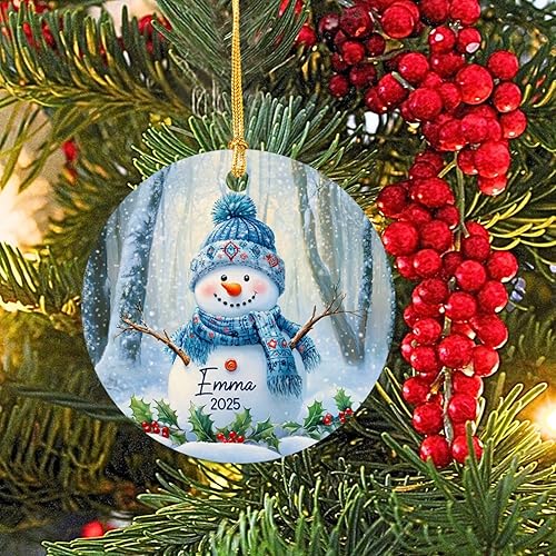 Miniatura 3 de Adorno de Navidad de muñeco de nieve, nombre personalizado y año para árbol de Navidad 2024, regalos personalizados de recuerdos de Navidad para