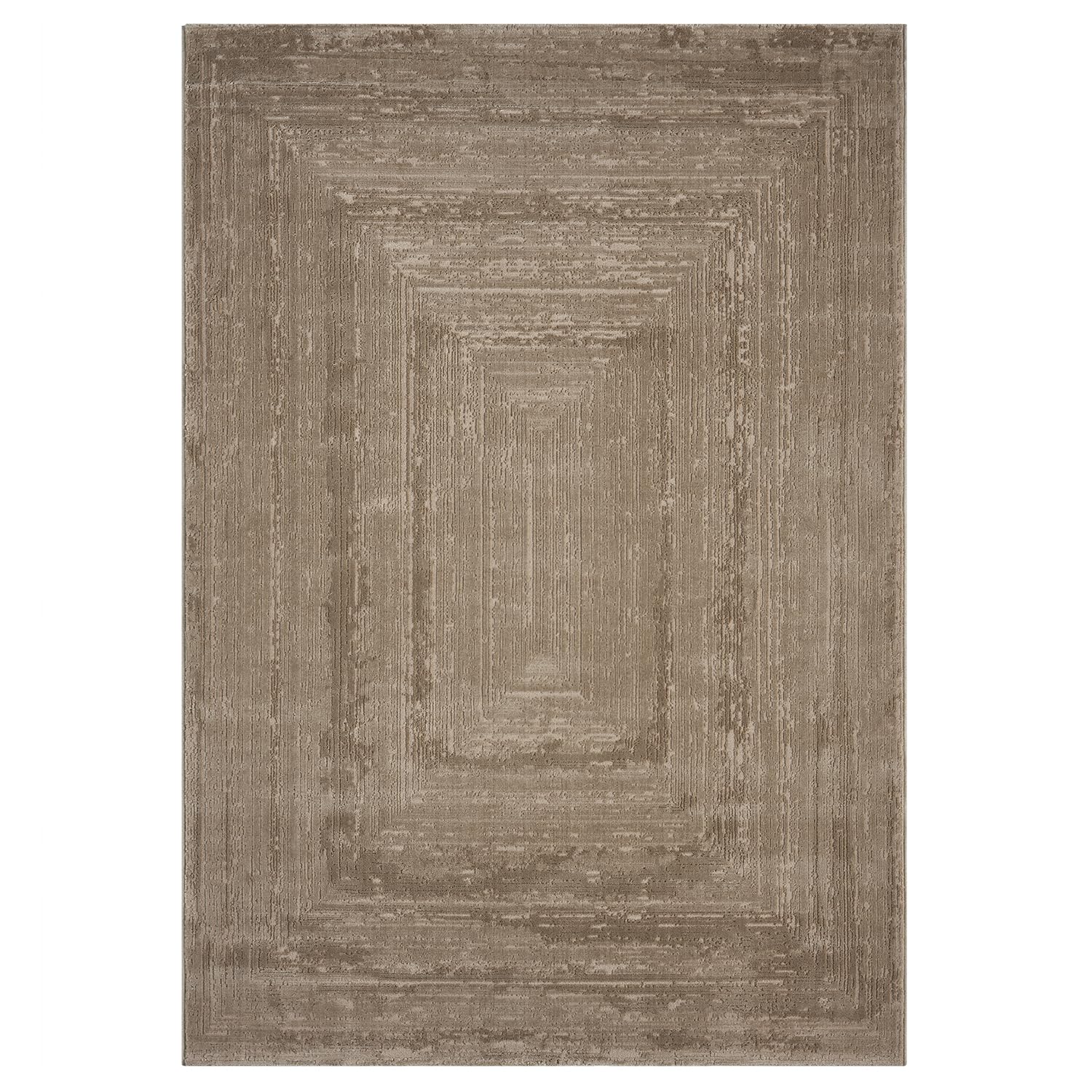 VIMODA Teppich Wohnzimmer Schlafzimmer Modern Hoch&Tief Bordüre Qualitativ 3D Effekt,Farbe:Beige;Maße:80x150 cm