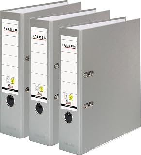 Original Falken 3er Pack PP-Color Ordner. Made in Germany. 8 cm breit DIN A4 grau Vegan Kunststoff-Ordner Ringordner Aktenordner Briefordner Büroordner Plastikordner Schlitzordner | Made in Germany Kunststoffbezug außen Papierbezug innen Vegan