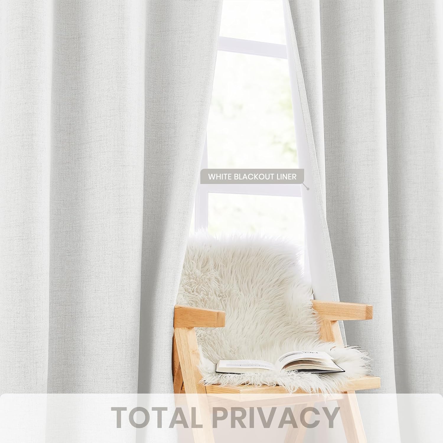 Melodieux White Linen Blackout Curtains 84 Inch Length 2 Panels Set, Thermal Insulated Room Darkening Grommet Curtains for Bedroom Living Room, Elegant Farmhouse Burlap Textured Drapes, 42x84 inch
