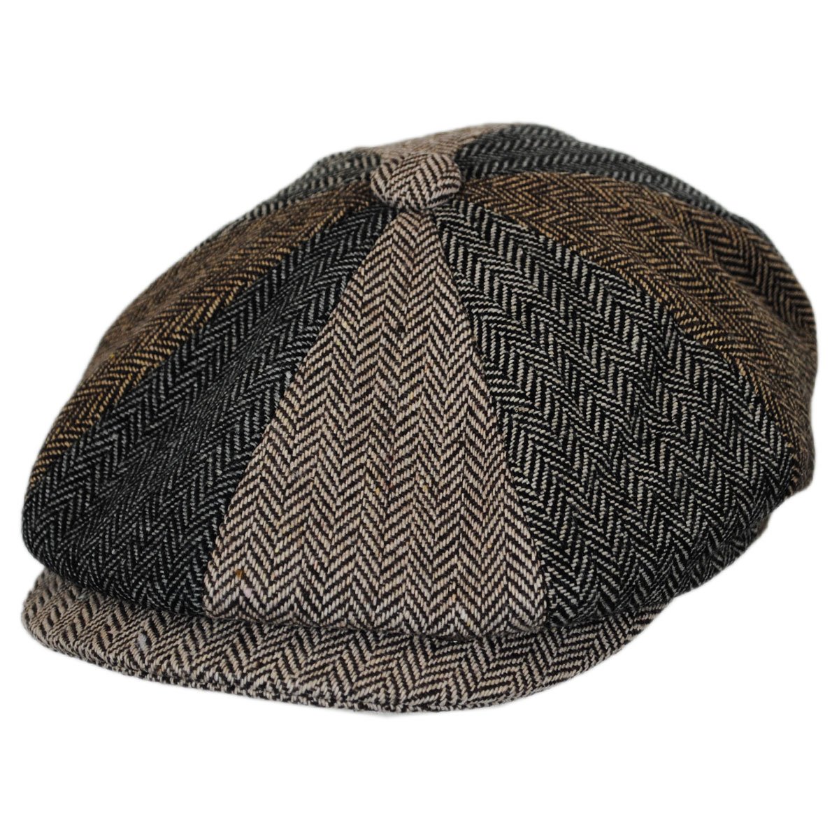Jaxon Herringbone Patchwork Wool Blend Newsboy Cap (Medium) Multi