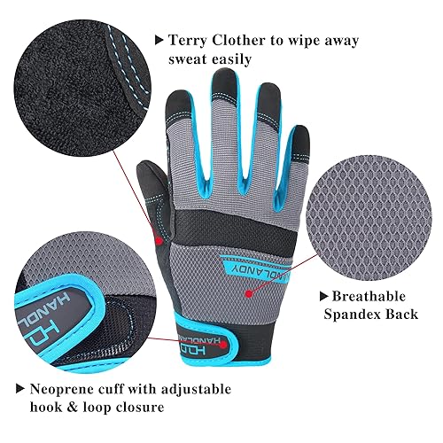 Miniatura 3 de HANDLANDY - Guantes de trabajo unisex antideslizantes, guantes de trabajo de seguridad, guantes de trabajo flexibles para pantalla táctil (S,