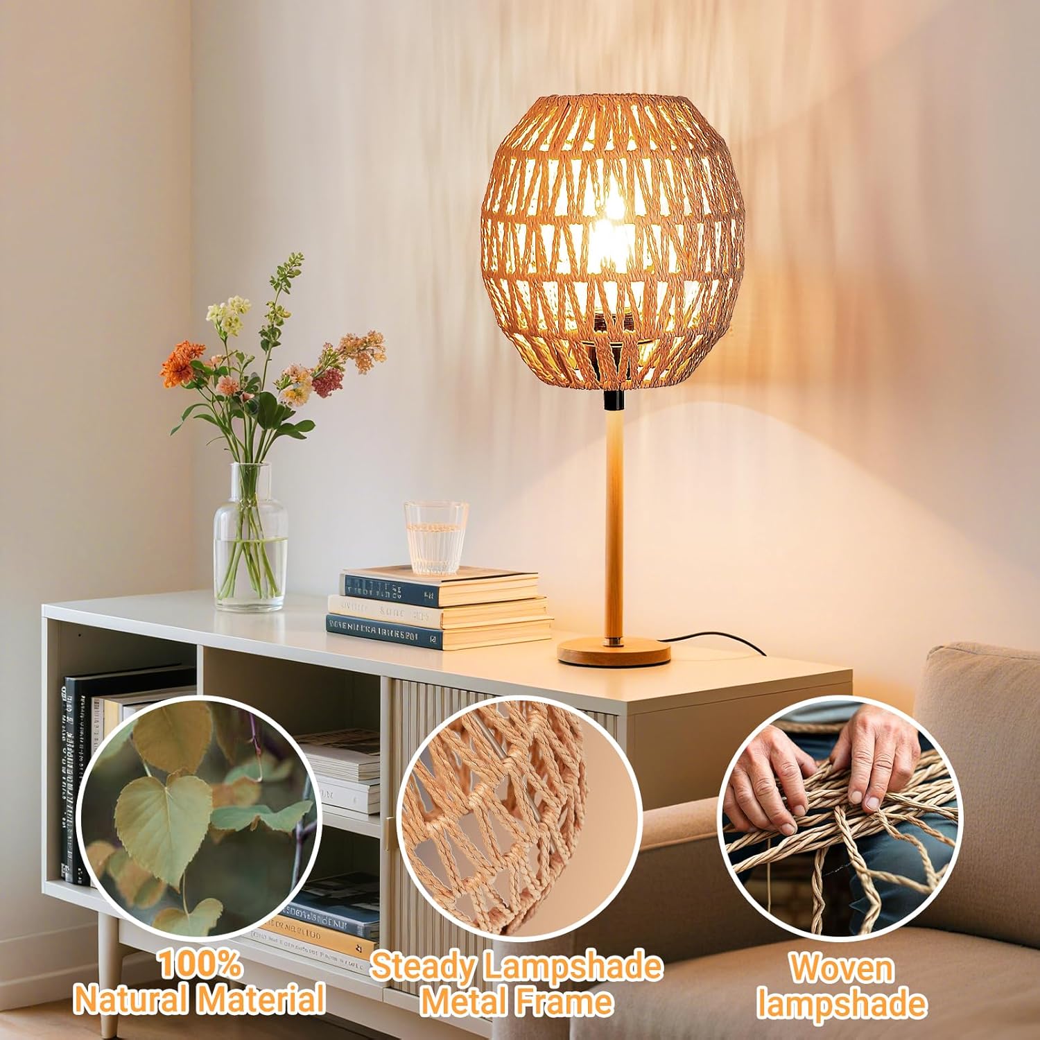 Small Lamp Shades For Table Lamps Hanging Light Boho Lamp Shades Wicker Lamp Shade for Floor Lamps, Rattan Lampshade for Hanging Lamp Wall Sconce Woven Plug in Pendant Light Egg Shade