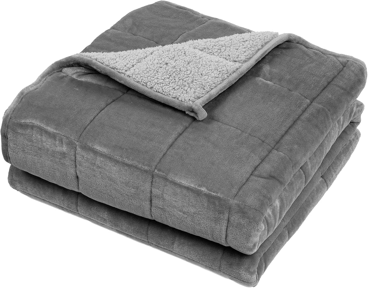 Weighted Blanket 15 lbs for Adults, Grey, Queen 60 x 80 Inches | Soft Warm Heavy Blanket, Glass Beads, Cozy All-Season, Home Leisure Blanket