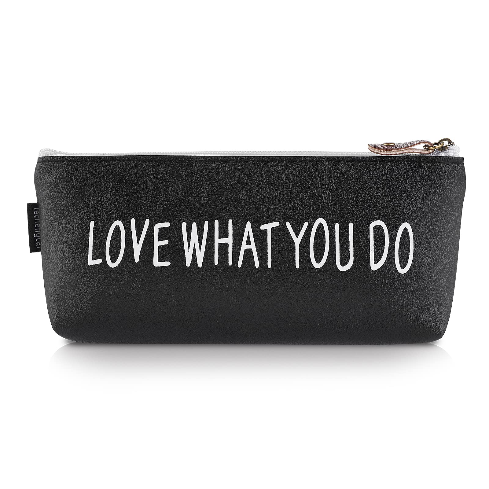 Cobee Inspirational Leather Pencil Case, Motivational Pen Pouch Bag Gift Zipper Pen Holder Stationery Bag Makeup Bags Cosmetic Bags for Office Supplies(Black)