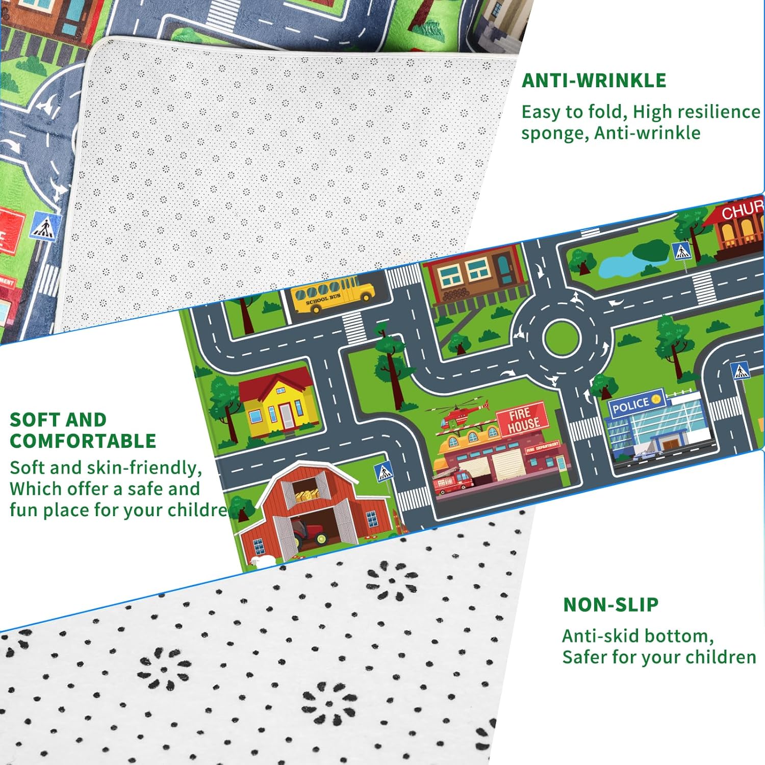 Kids Car Playmat, Kids Rug for Playroom Car Mat Town City Road Traffic Rugs, Play Mat for Floor, Extra Large Boys Kid Car Track Play Rug (Style Four, 59X 39.4 INCH)