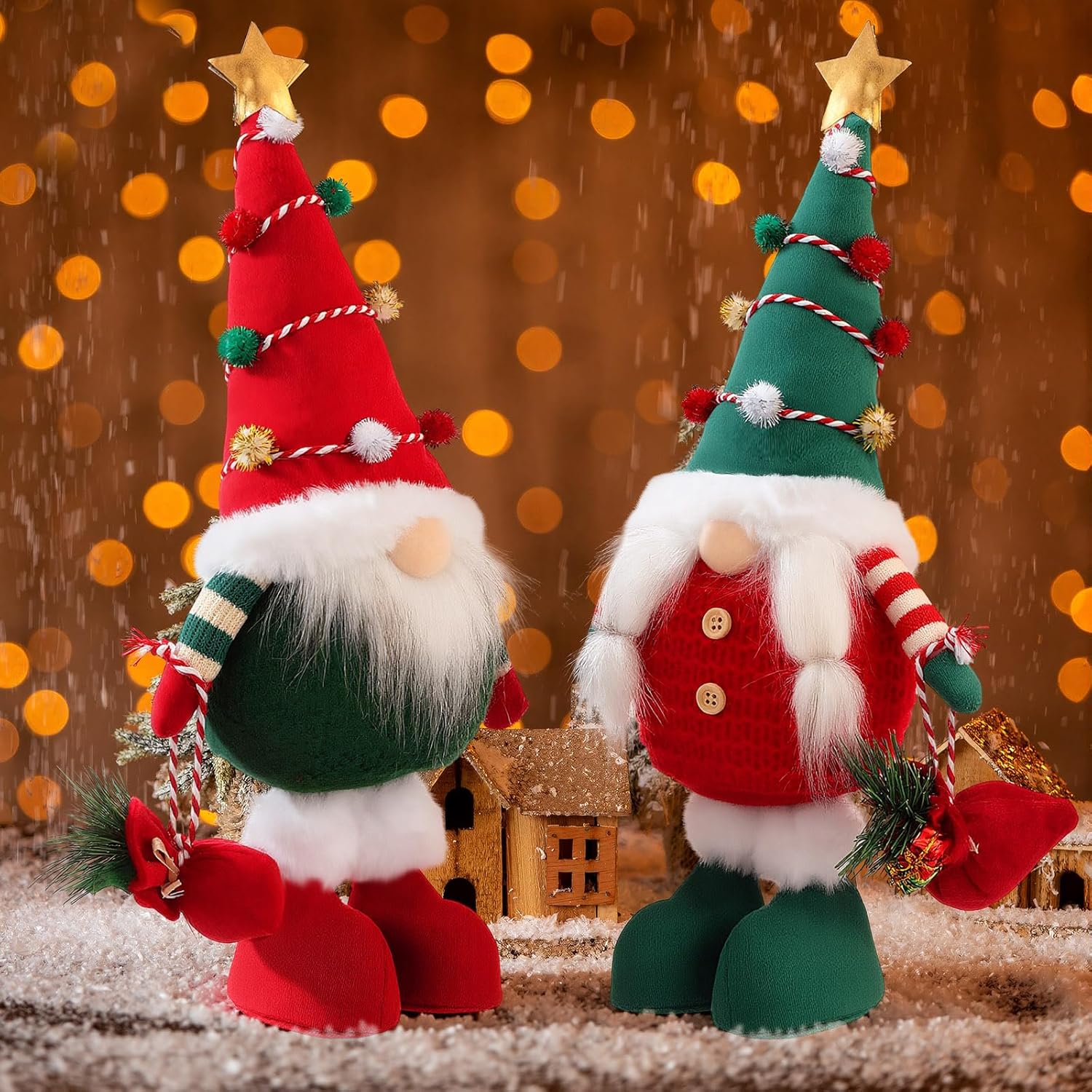 Yuntau 2 Pcs Christmas Decorations Plush Gnome Doll 14.5" H Mr & Mrs USA Swedish Tomte Standing Gnomes Figurines Xmas Farmhouse Tiered Tray Dwarf Decor for Holiday Mantel Table Home Centerpieces