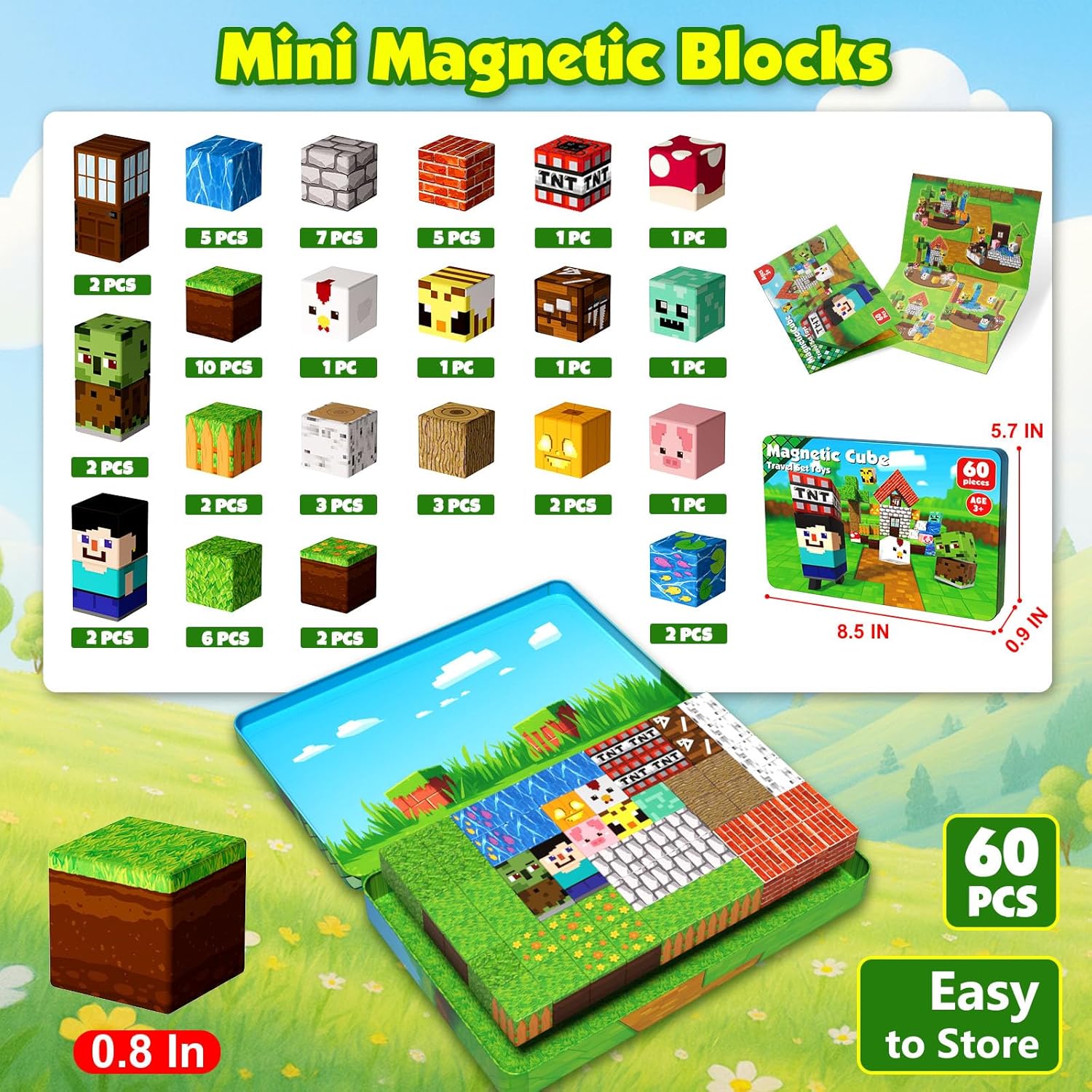 Mini Magnetic Blocks with Iron Box, 60 PCS Travel Magnetic Building Blocks, STEM Educational Building Set Construction Toys for Kids Ages 3+, Building Toys for Toddlers Boys & Girls Birthday Gift
