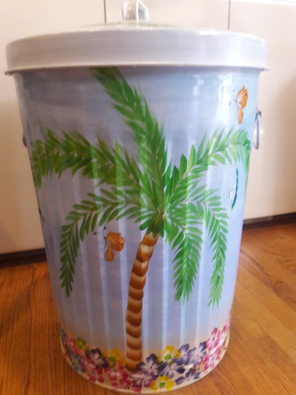 20 Gallon Hand Painted Galvanized Trash Can