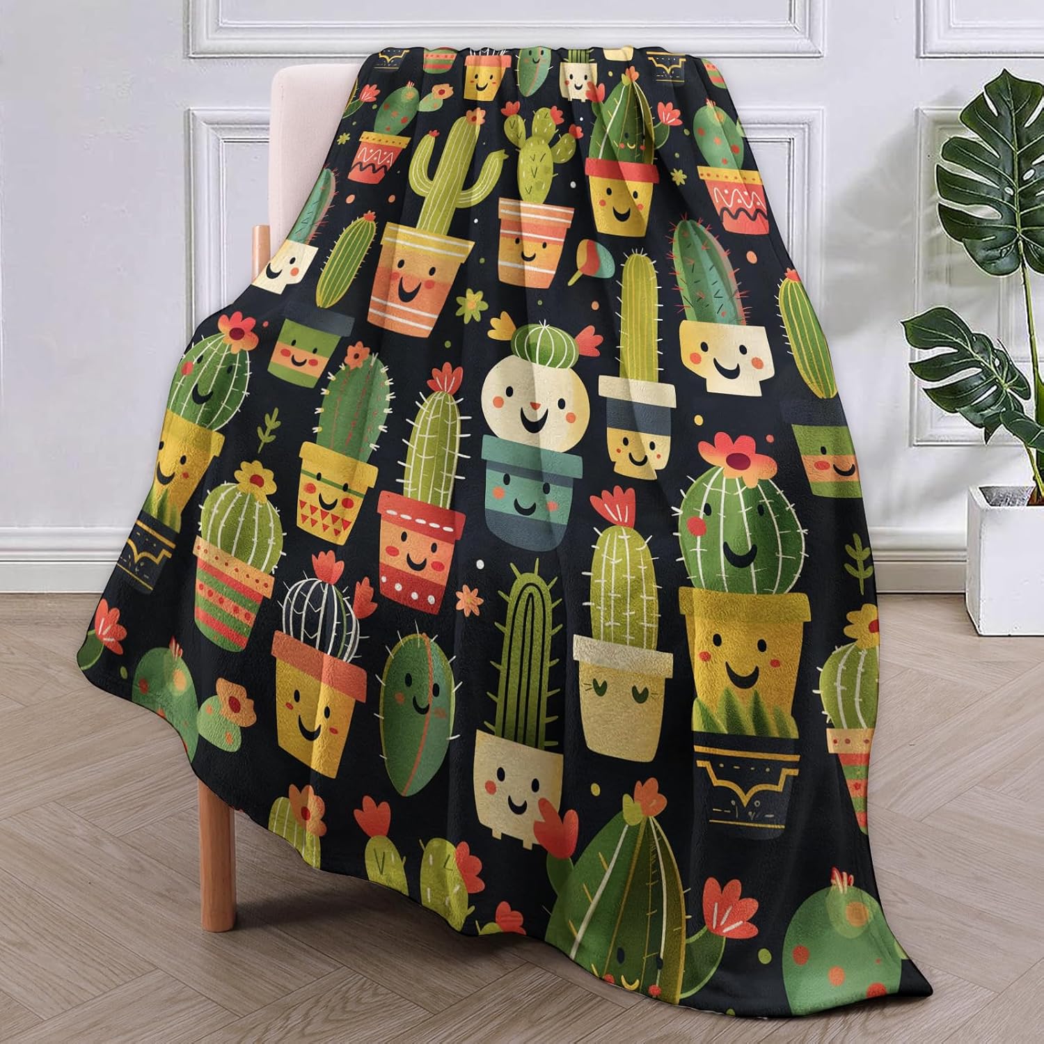 Cute Cactus Fleece Blanket Gifts for Kids and Adults, Adorable Plant Cozy Throw Blankets, Soft Warm Plush Cactus Blanket for Home Decor, 50x60 inches - Image 2