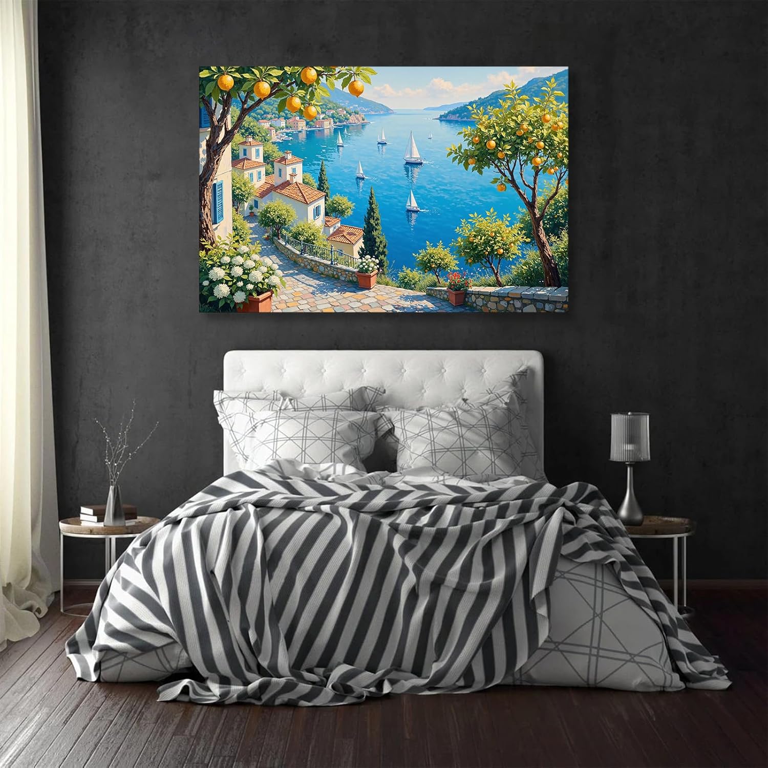 Retro Amalfi Coast Kitchen Poster Print Italian Lemon Tree Wall Art Vintage Mediterranean Canvas Pictures Beach Travel Inspired Decor for Living Room Bedroom Bathroom