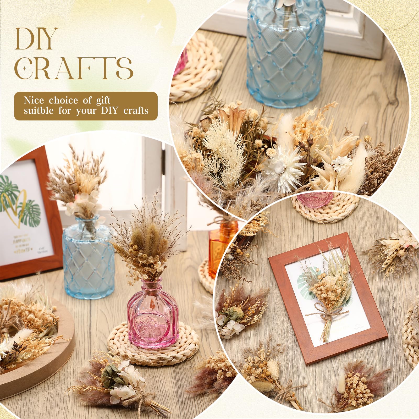Layhit Boho-Trockenblumenstrauß, Mini-Hochzeit, handgefertigt, Trockenblumen, Dekoration für Vasen, Basteln, Foto-Boutonniere für Männer, Blumenpflanze für Brautjungfer, Geschenk