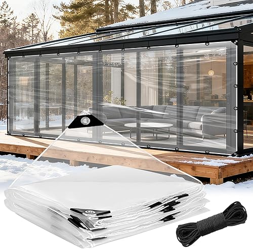 Miniatura 9 de Lona impermeable transparente gruesa de 13 x 9.8 pies, lona de polietileno transparente resistente a la lluvia de 5 mil para jardín, resistente al