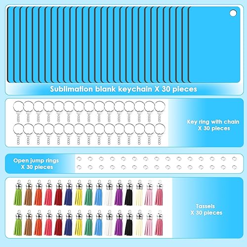 Miniatura 4 de HTVRONT Llavero de sublimación en blanco a granel 120 llaveros de sublimación en blanco con película protectora azul Llavero rectangular de MDF