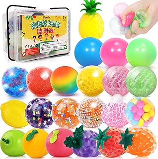 22 Pack Stress Balls Set - Fruit Sensory Toys Squishy Balls for Kids Adults - Stress Relief Fidget Toys with Water Beads, Calming Tool for Autism, Anxiety, ADHD - Party Favors, Classroom Prizes