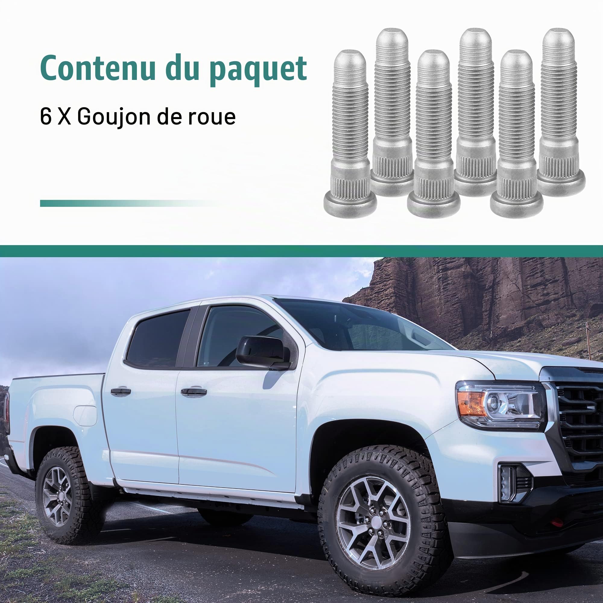 X AUTOHAUX 6 Goujons De Roue Dentelés pour Chevrolet Silverado 3500HD 07-10 | Couleur: Argent, Matière: Métal, Taille: 65x21mm, OE: 610-428, Longs Et Dentelés, Pour Cadillac Escalade 2000-2020