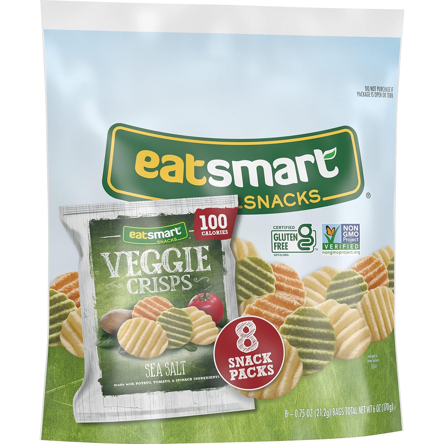 Eatsmart Snacks, Veggie Crisps with Sea Salt, 100 Calorie Multipack, 8 Ct Snack Bags (Pack of 6)
