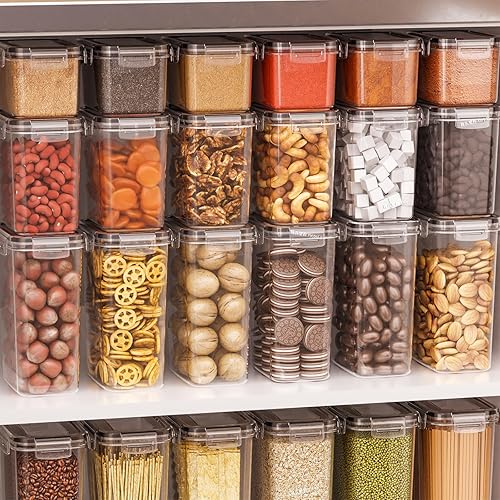 Miniatura 9 de Yieach Contenedores herméticos de almacenamiento de despensa, 24 piezas con etiqueta, recipientes herméticos de plástico sin BPA para almacenamiento