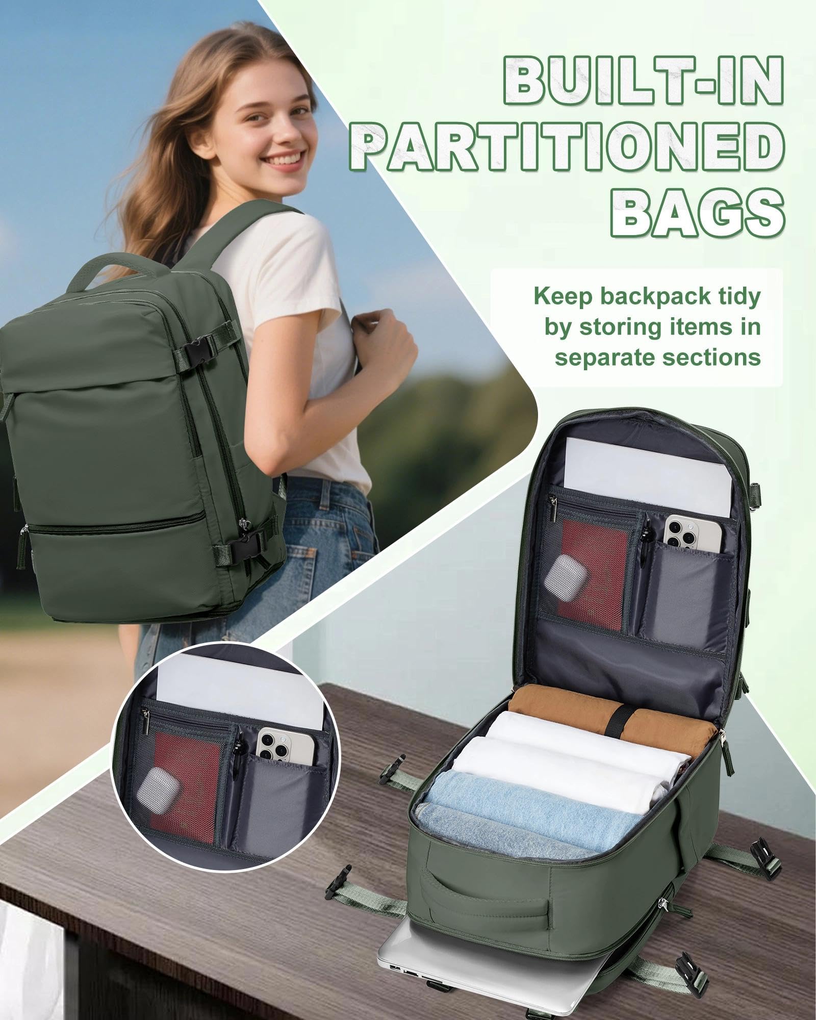 SZLX Zaino Ryanair 40x30x20 Sottovuoto Zaino da Viaggio 40x20x25 Ryanair Wizzair Donna da escursionismo impermeabile Zaino Casual Laptop da 14 Pollici con porta di ricarica USB Scomparto per Scarpe