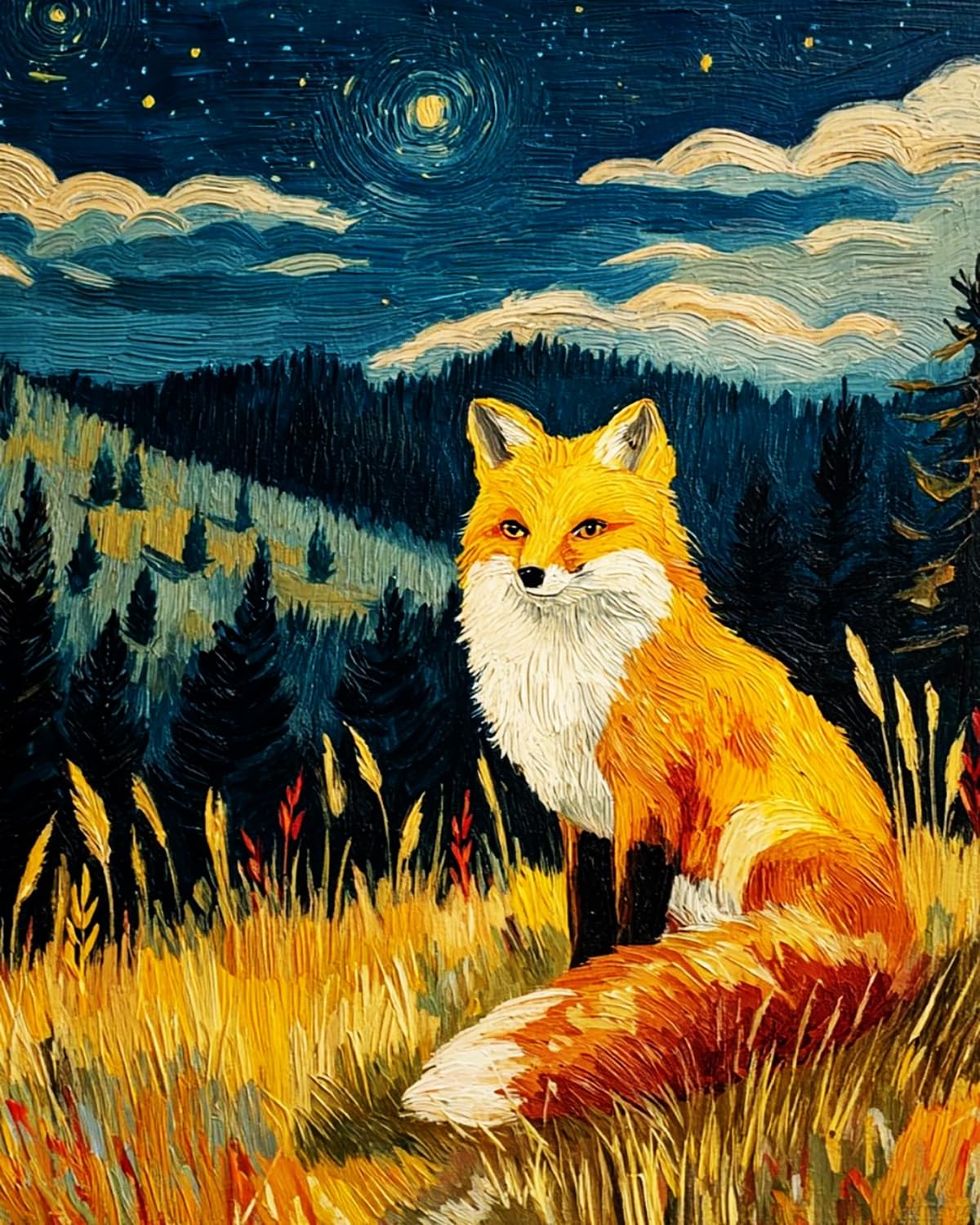 Liubaishi Multicolour Paint By Numbers For Adults, Starry Night Fox, 40X50 Cm Acrylic Canvas Kit