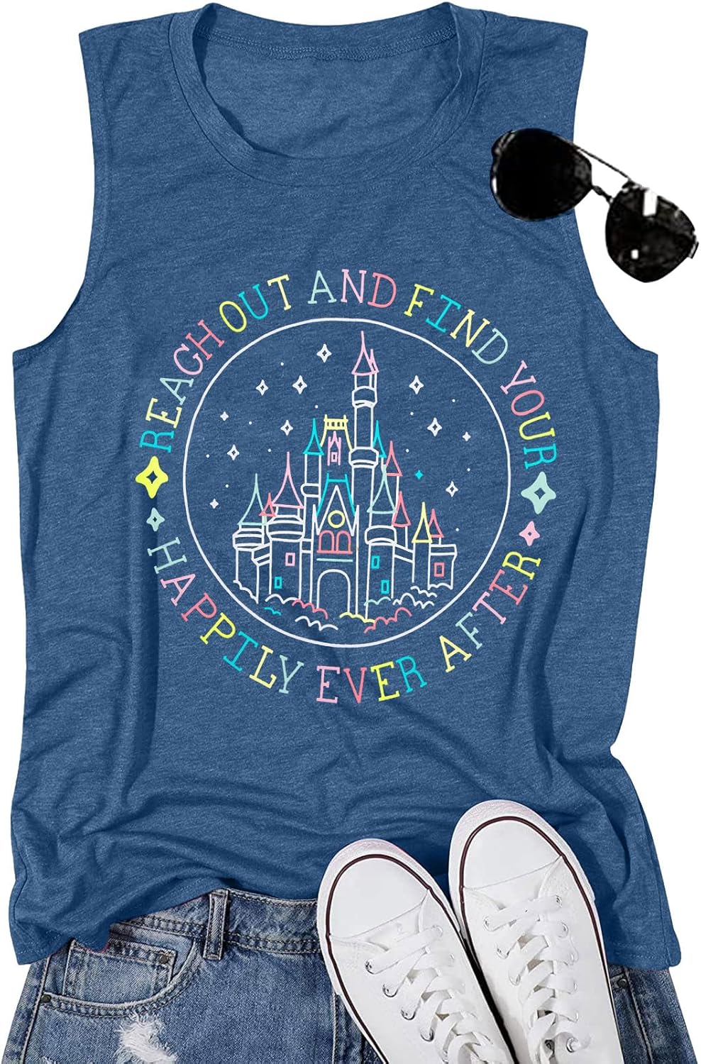 KIDDAD Magic Kingdom Tank Tops for Women: Magical Shirts Fairy Castle Shirt Family Vacation Vest Summer Sleeveless Tops