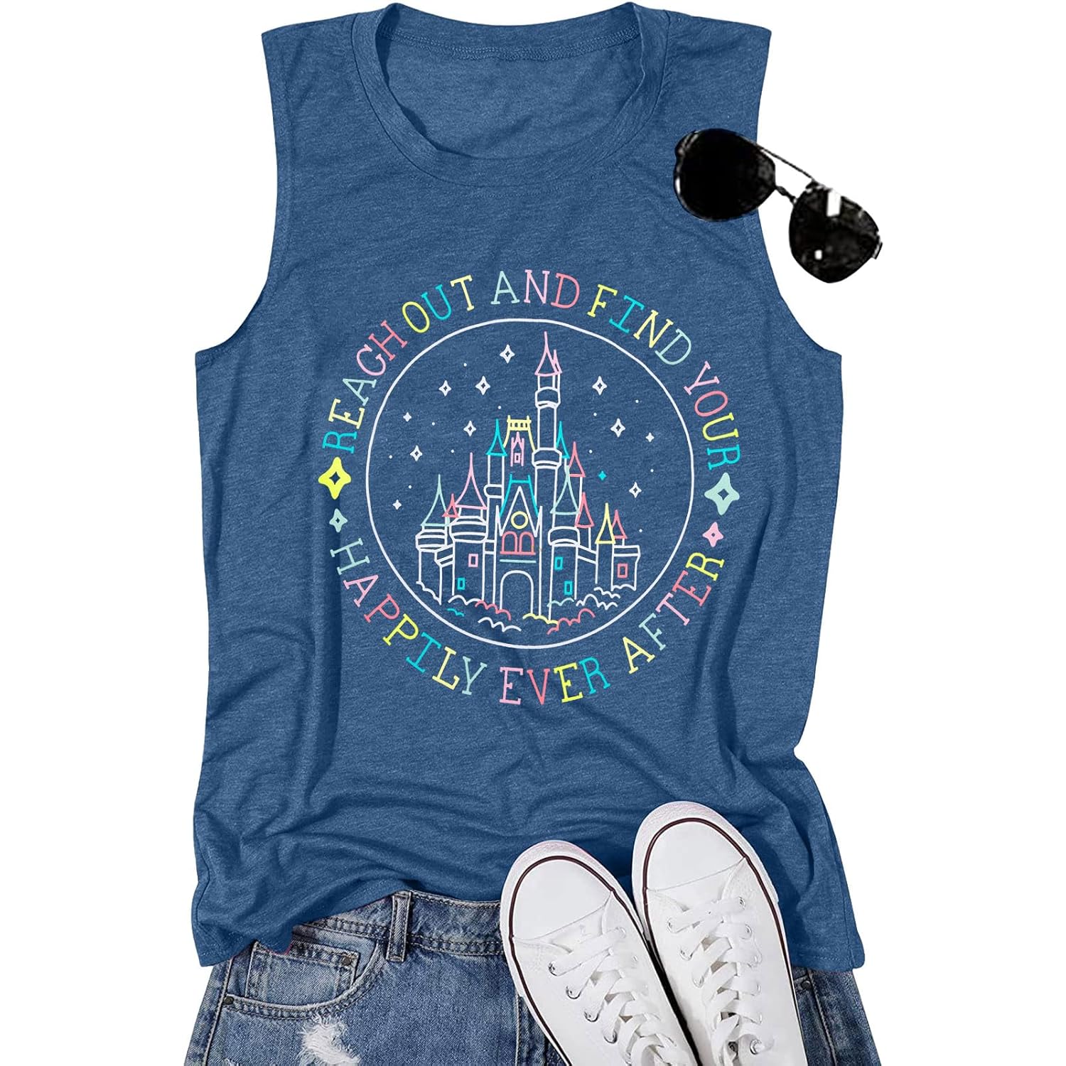KIDDAD Magic Kingdom Tank Tops for Women Magical Shirts Fairy Castle Shirt Family Vacation Vest Summer Sleeveless Tops