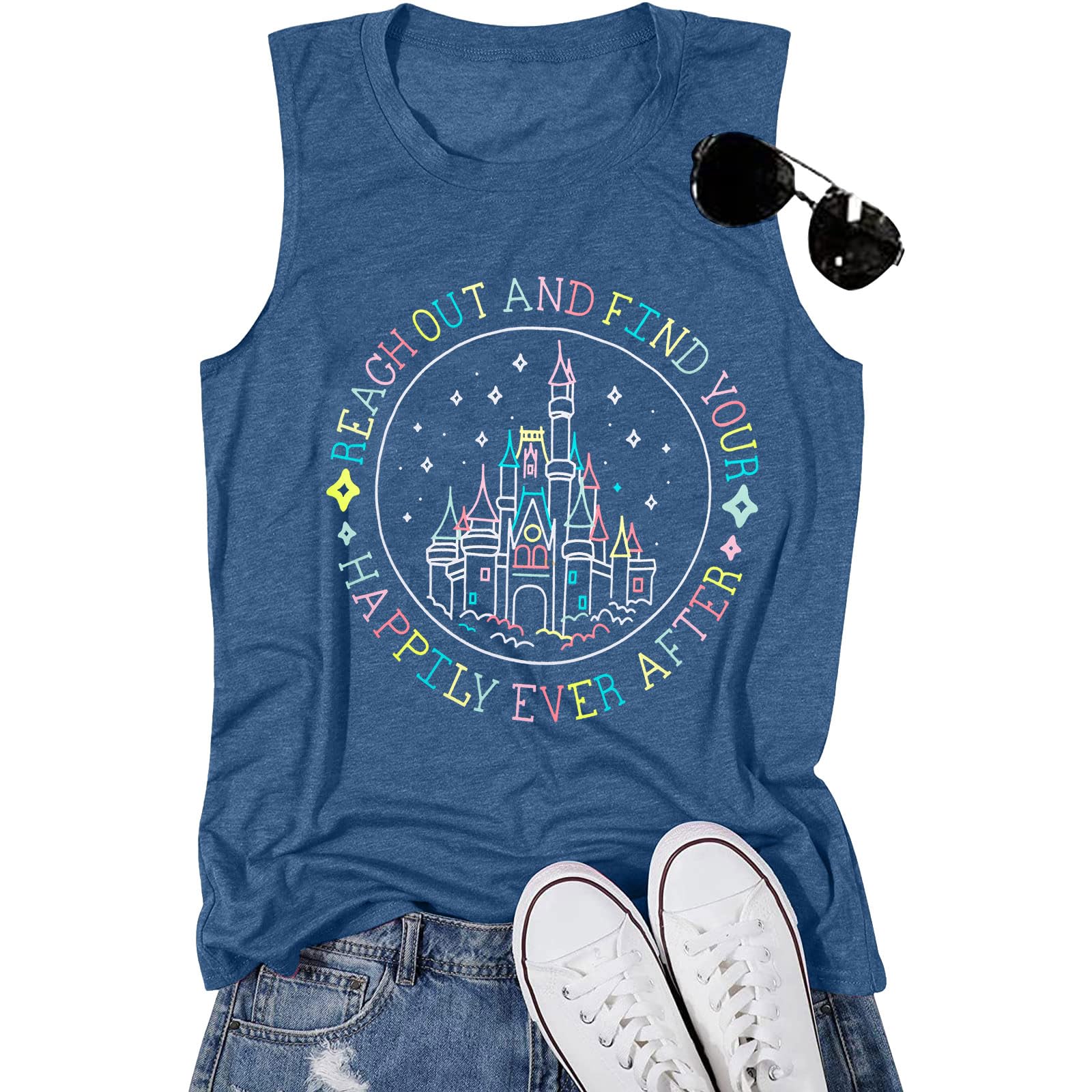 KIDDAD Magic Kingdom Tank Tops for Women Magical Shirts Fairy Castle Shirt Family Vacation Vest Summer Sleeveless Tops