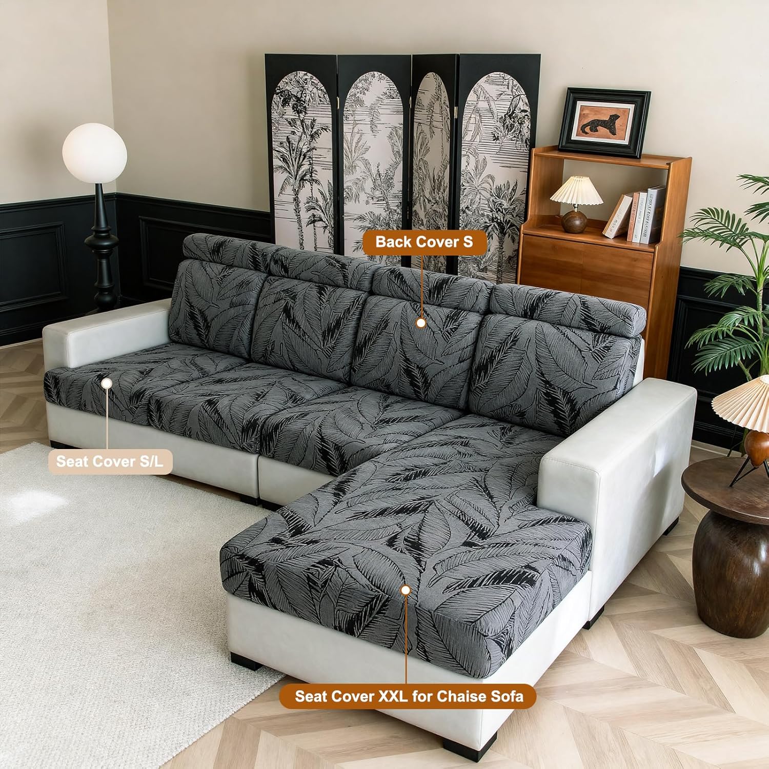 VOGOL Vintage Stretch Sofa Covers, 1 Piece Washable Pet Friendly Couch Cushion Covers for Living Room, Leaf Jacquard Pattern Sofa Slipcovers