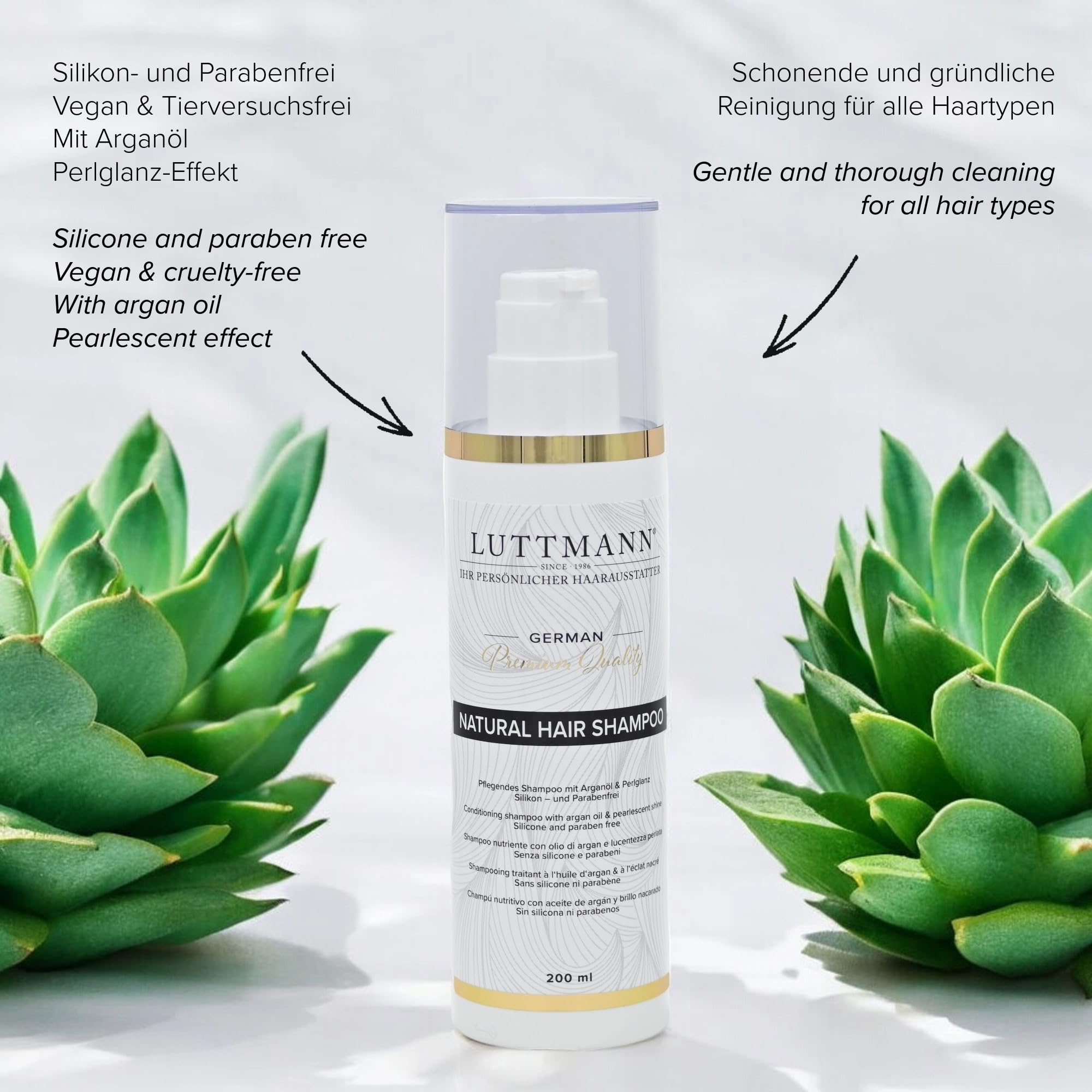 LUTTMANN® Natural Hair Shampoo + Natural Hair Balsam Set 200 ml each - Intensive care for human hair wigs hairpieces and extensions - Image 2