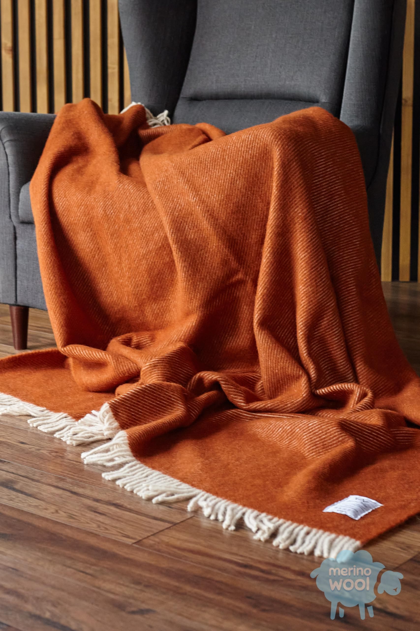 Koc wełniany Merino Wool, narzuta na łóżko, sofę 100% wełna rozmiar 160 x 200 cm