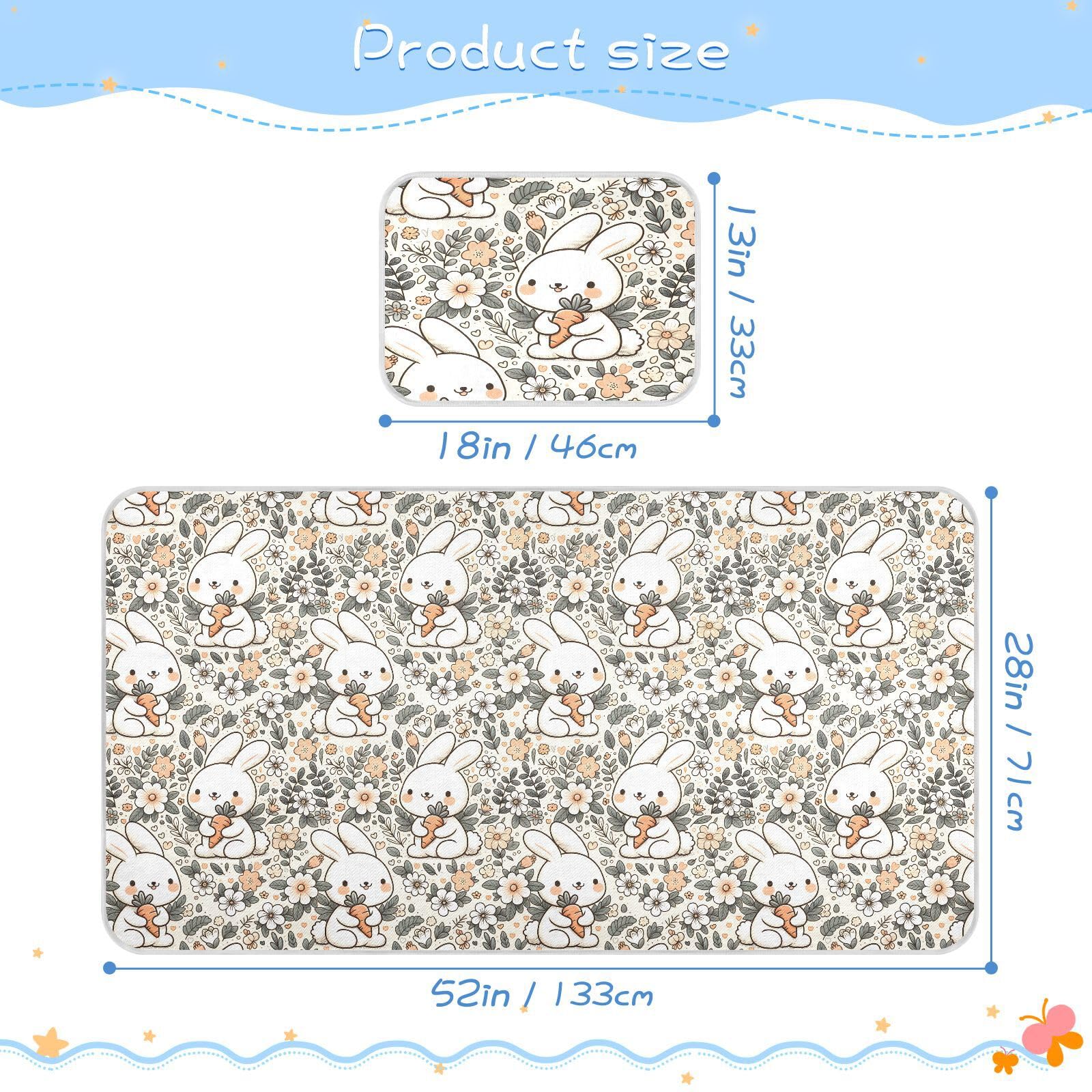 Bolaz Summer Sleeping Bed Pad, Rabbit Pattern Cooling Mattress Set Breathable Bed Mat Ice Silk Mat + Pillow Cover for Toddler Boys Girls