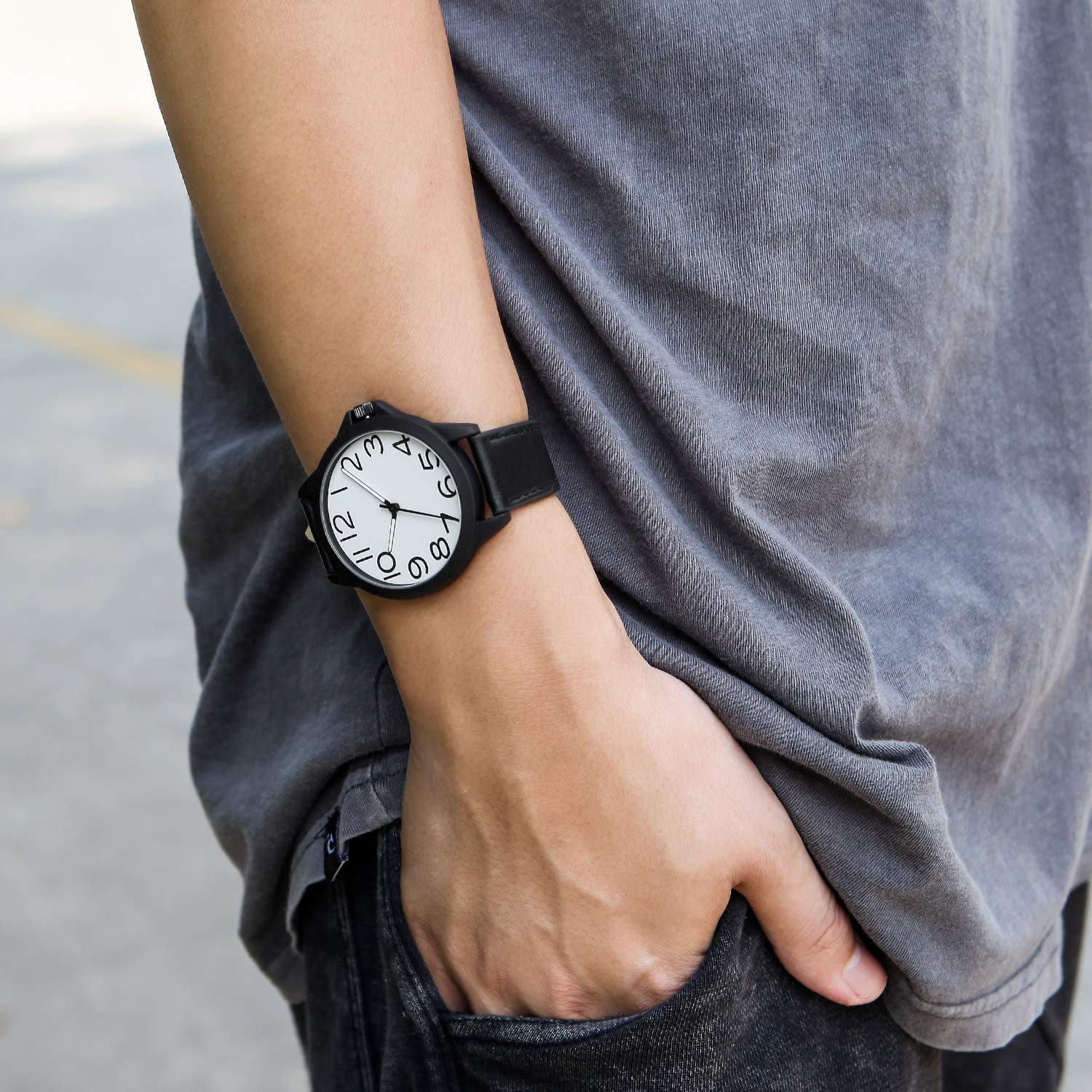 NUOVO Reloj de pulsera para hombre, moderno, clásico, sencillo, para negocios, casual, trabajo, resistente al agua, caja de acero inoxidable, correa de piel, reloj analógico de cuarzo, reloj deportivo