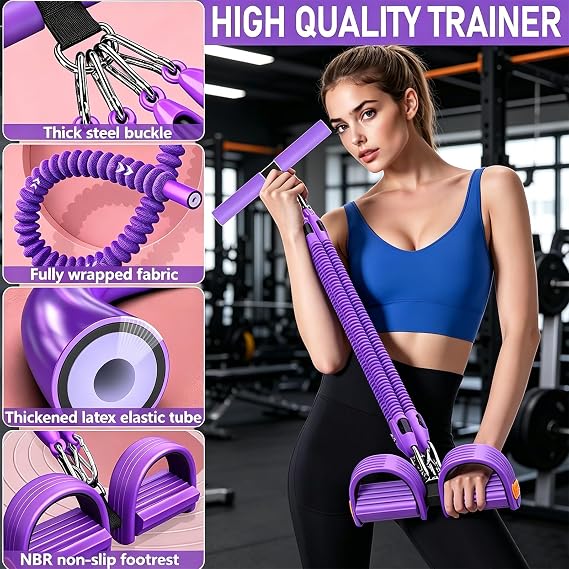 Pedal Resistance Band with Handle, 3 Tube Adjustable Resistance Bands for Women, Exercise Equipment Strength Training Workout Band for Home Use, Abdominal, Waist, Arm, Full Body Training